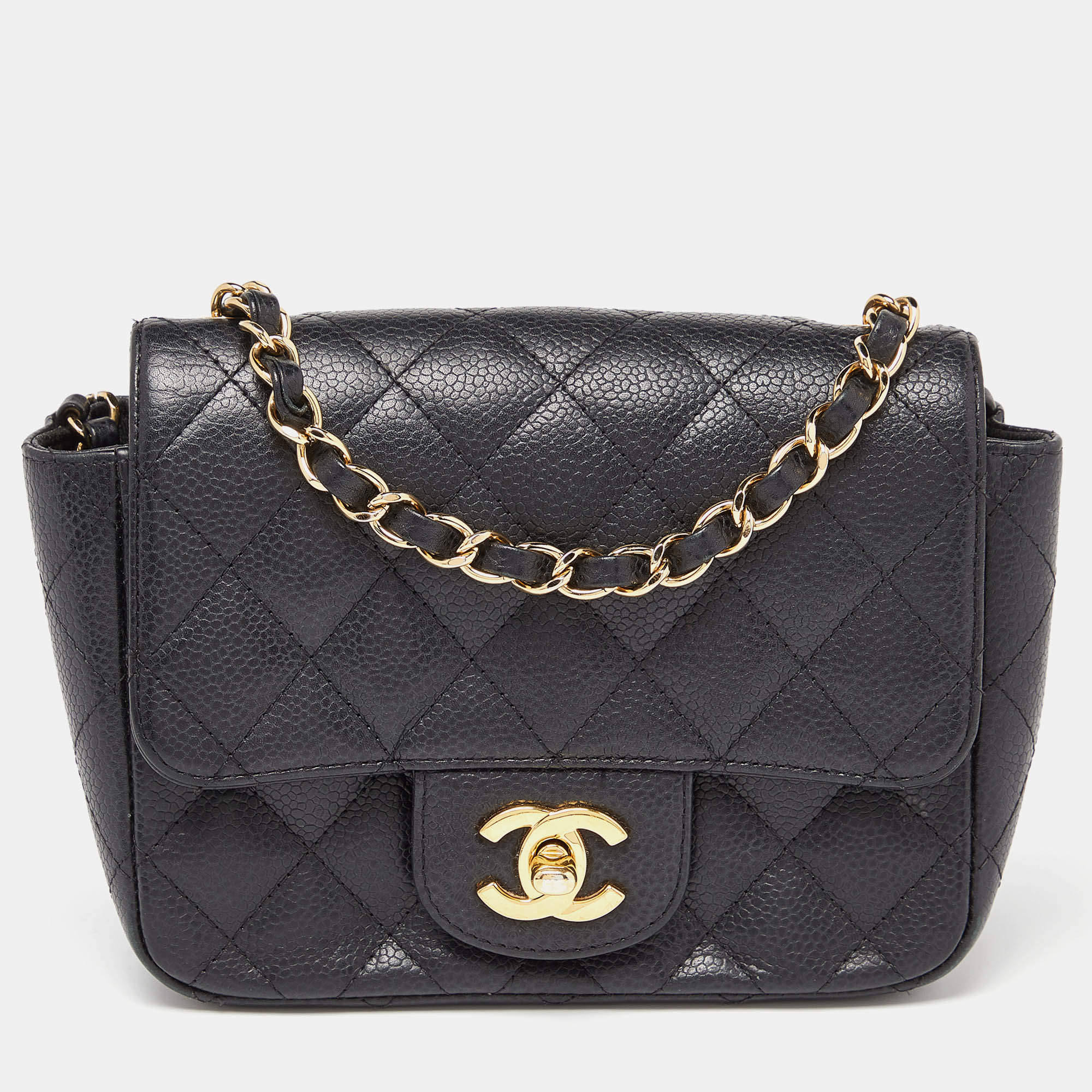 Chanel Black Quilted Caviar Leather Mini Square Classic Flap Bag