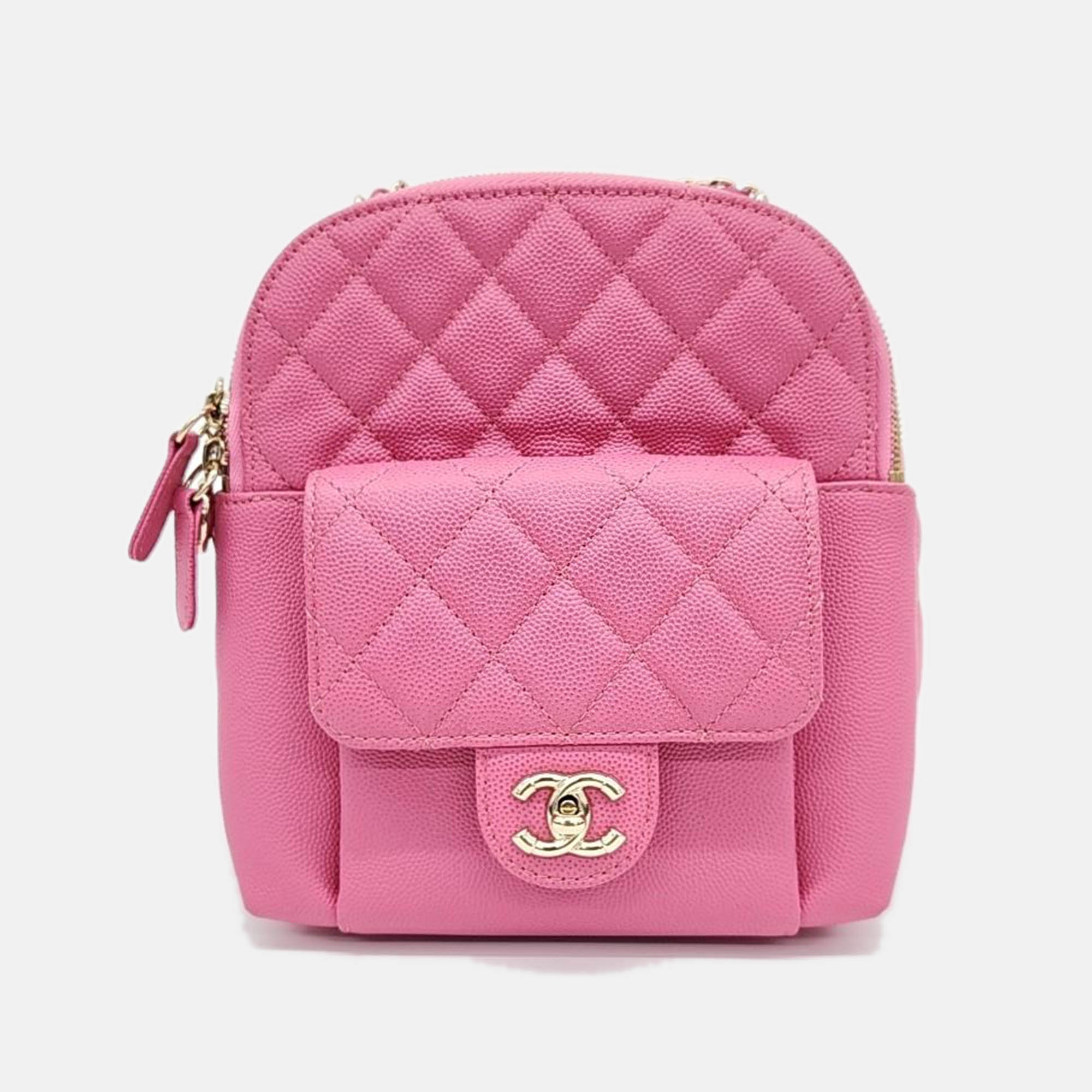 Chanel Pre owned Pink Caviar Mini Chain Backpack AS0004 Bag