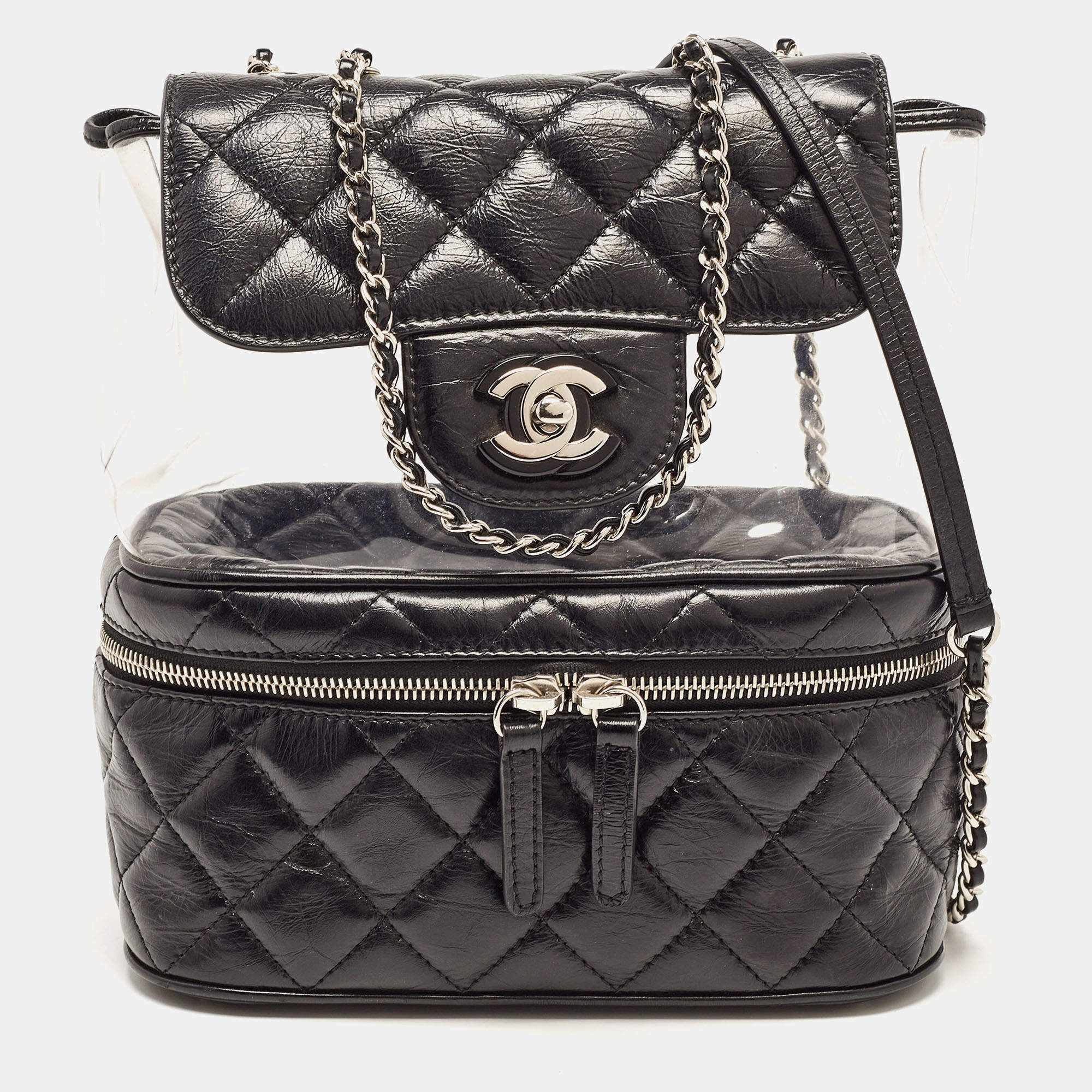 Pre Owned Chanel Black Quilted Leather and PVC Aquarium Backpack