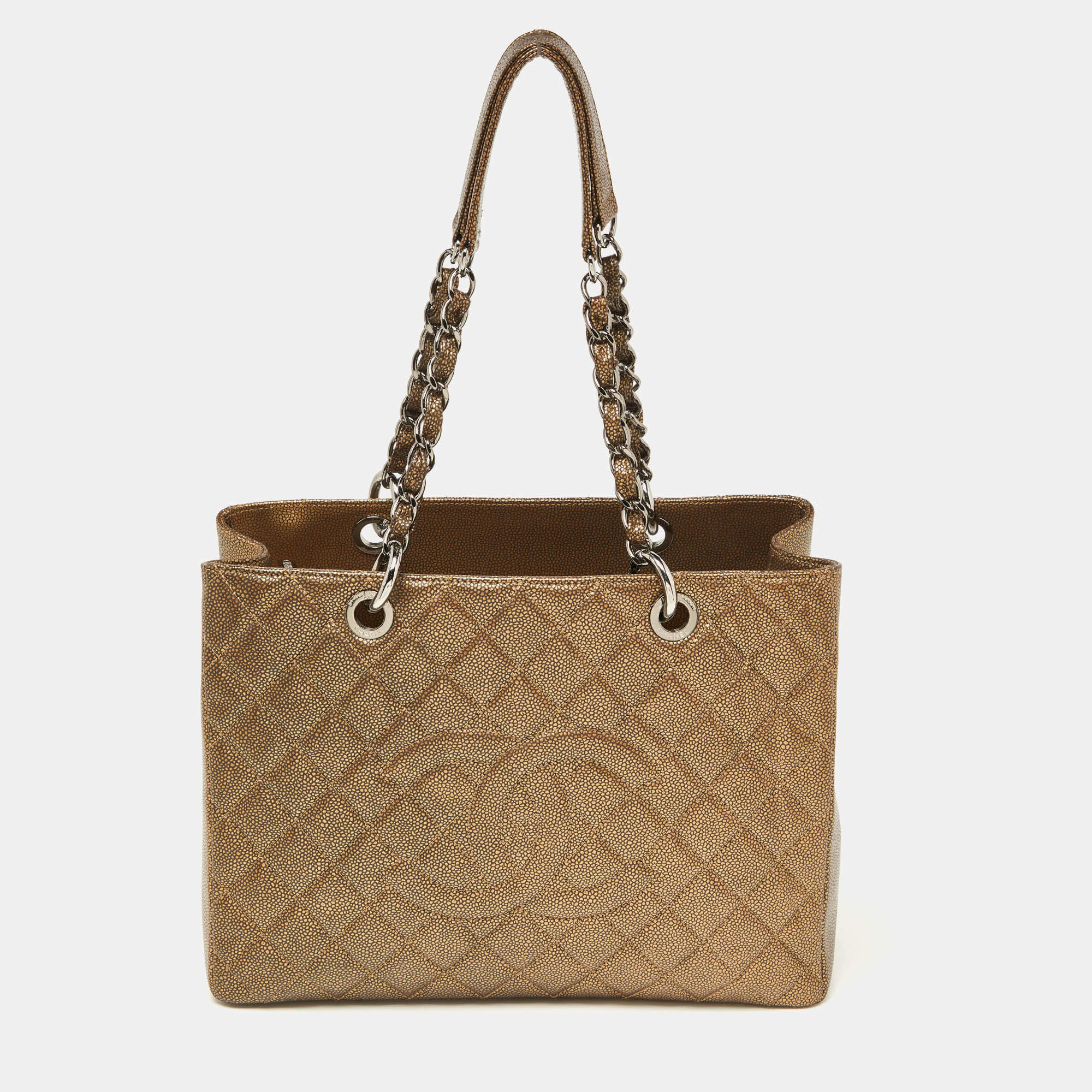 Pre Owned Chanel Bronze Textured Quilted Leather GST Tote