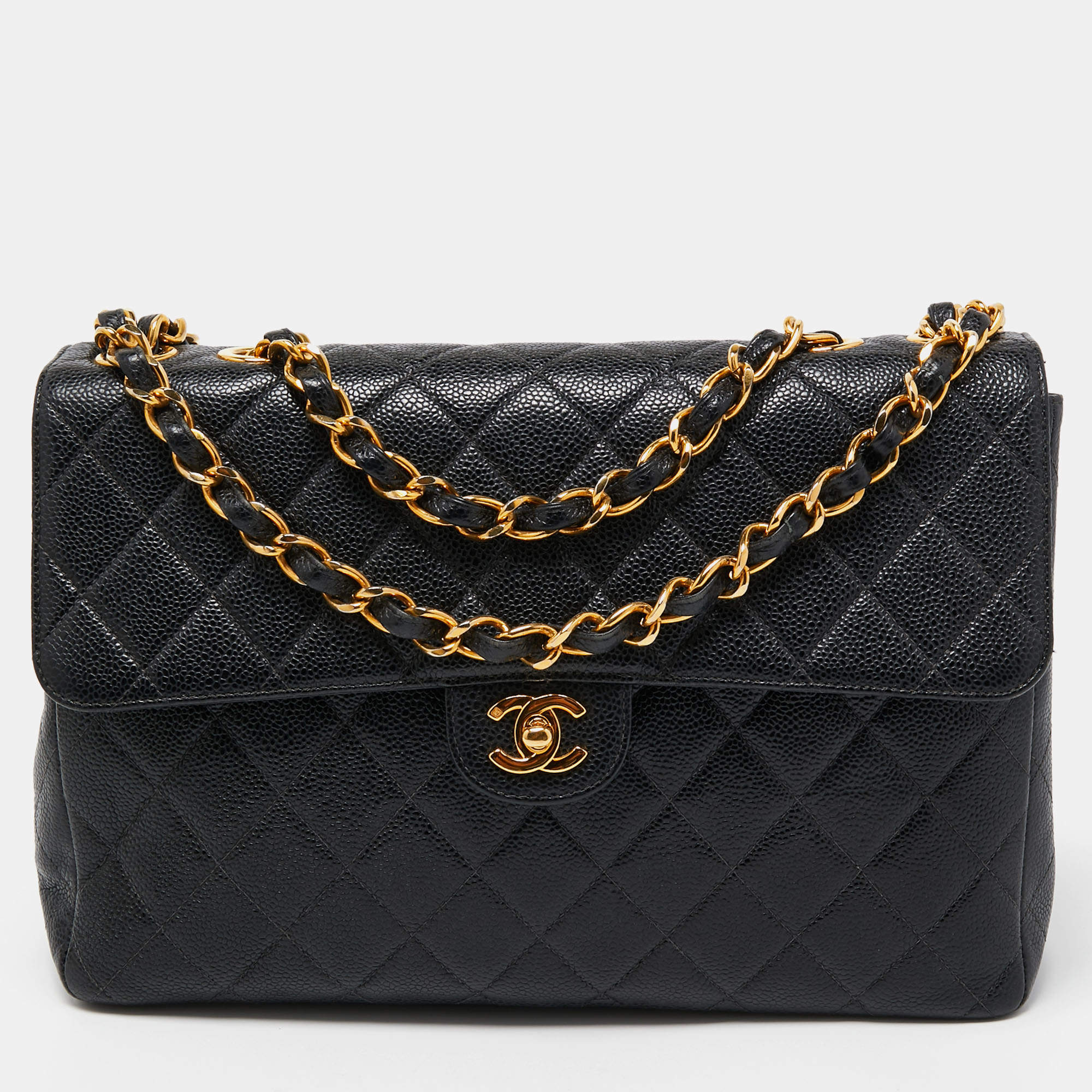 Chanel Black Quilted Caviar Leather Maxi Single Flap Bag