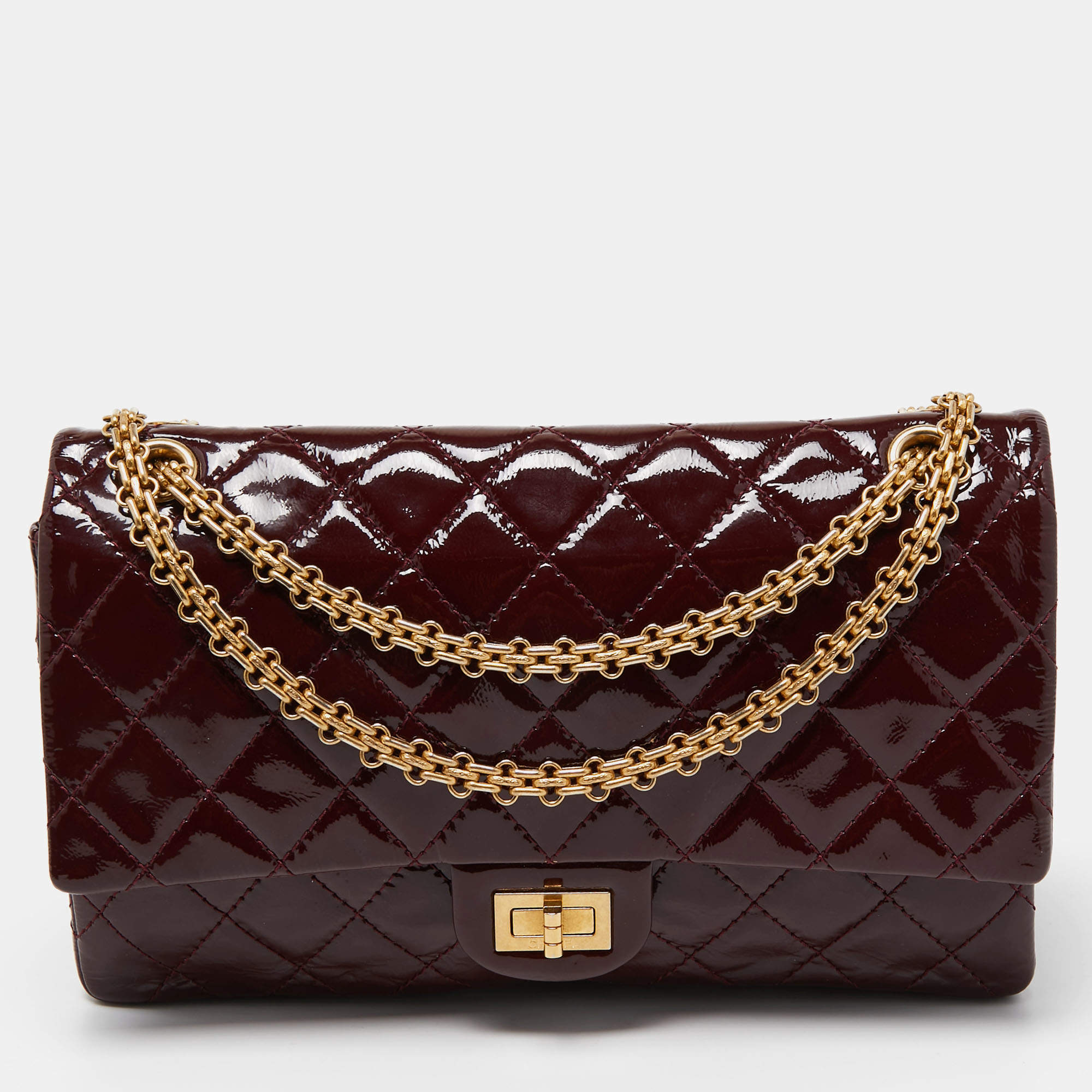 Pre Owned Chanel Red Quilted Patent Leather Classic 226 Reissue 2.55 Flap Bag