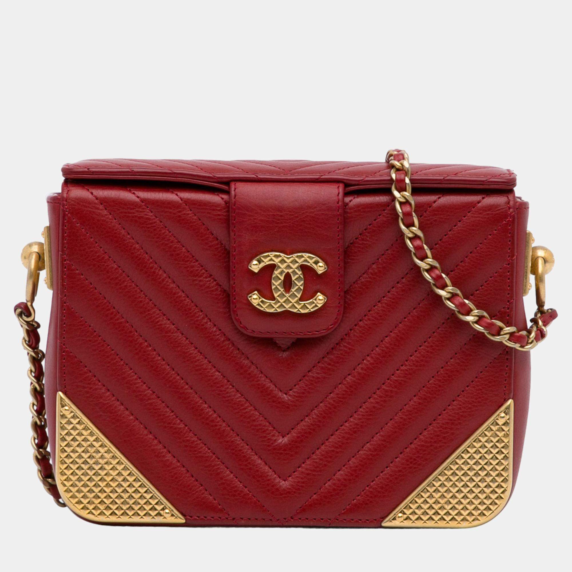 Pre Owned Chanel Red Chevron Rock The Corner Minaudiere Bag