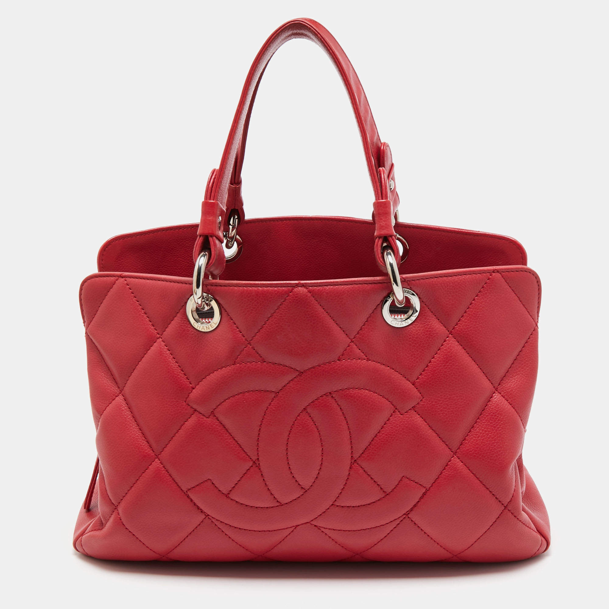 Pre Owned Chanel Pink Quilted Caviar Leather CC Timeless Soft Shopper Tote