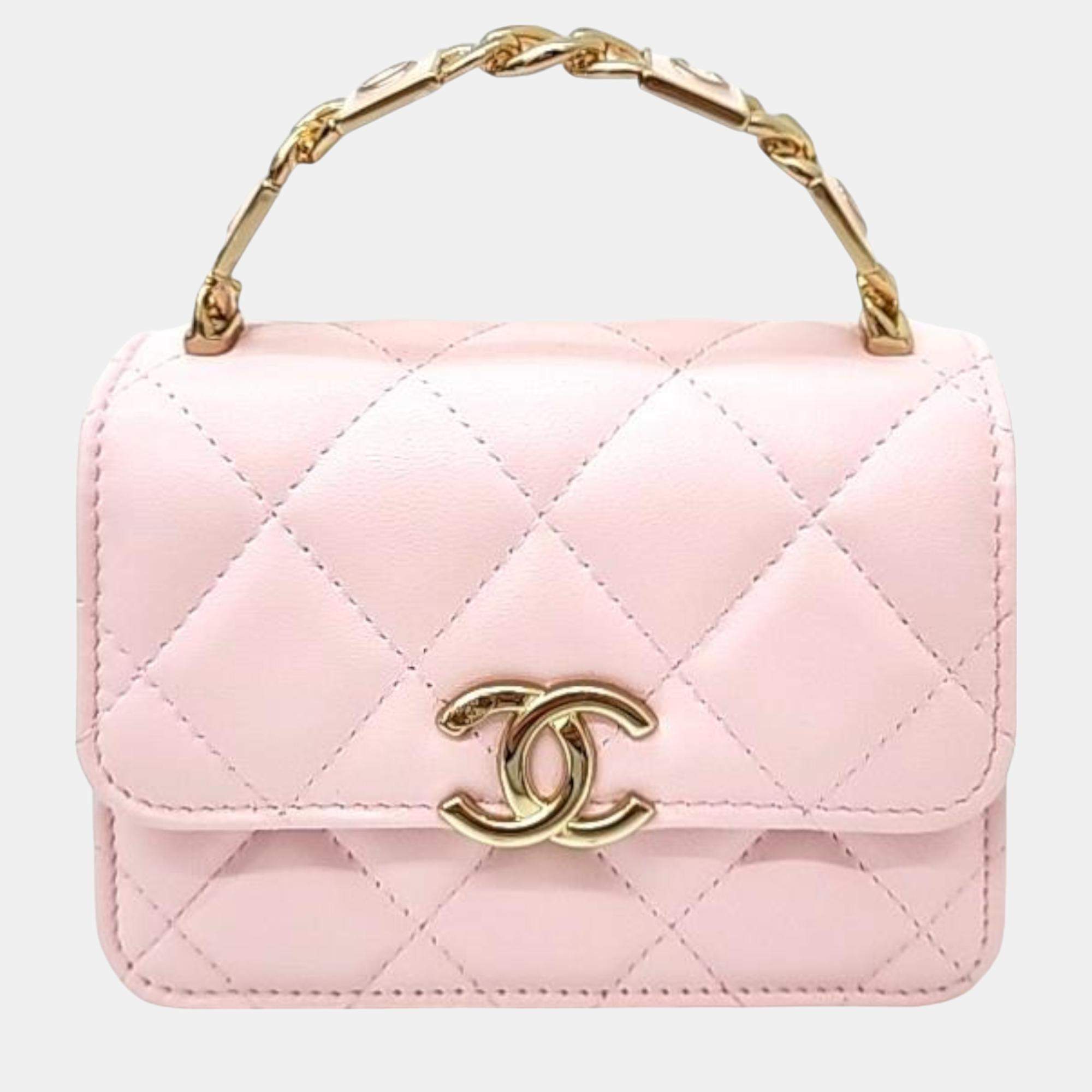 Pre Owned Chanel Lambskin Coco Top Handle Mini Crossbody Bag
