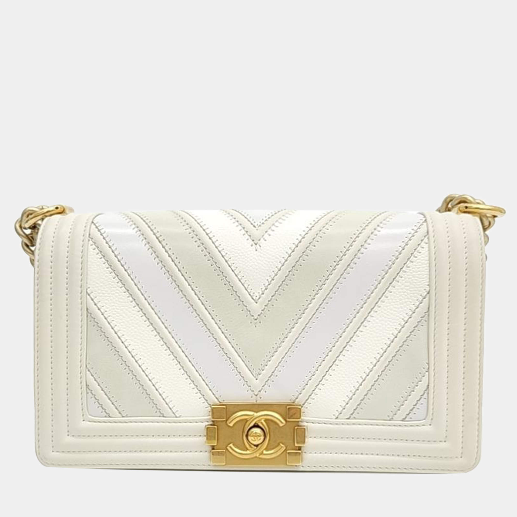 Pre Owned Chanel Chevron Boy Bag Medium
