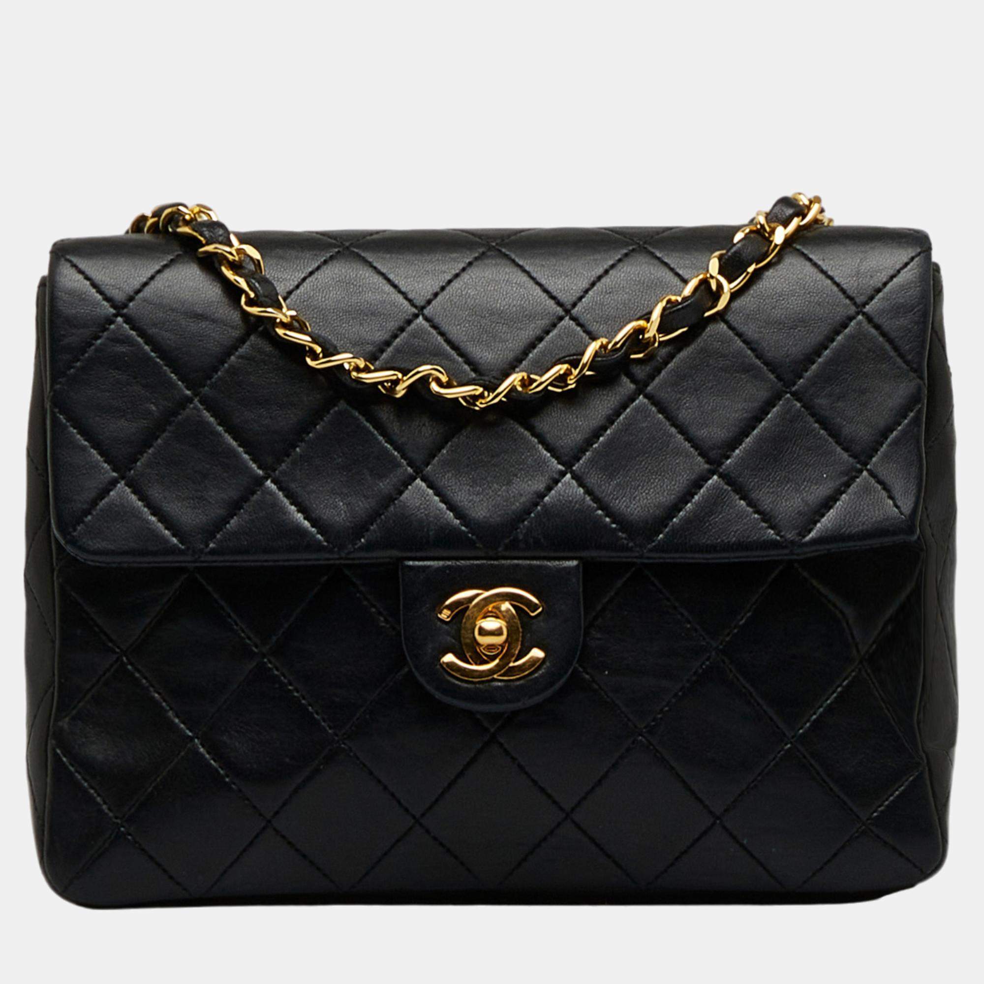 Pre Owned Chanel Black Mini Classic Lambskin Square Flap