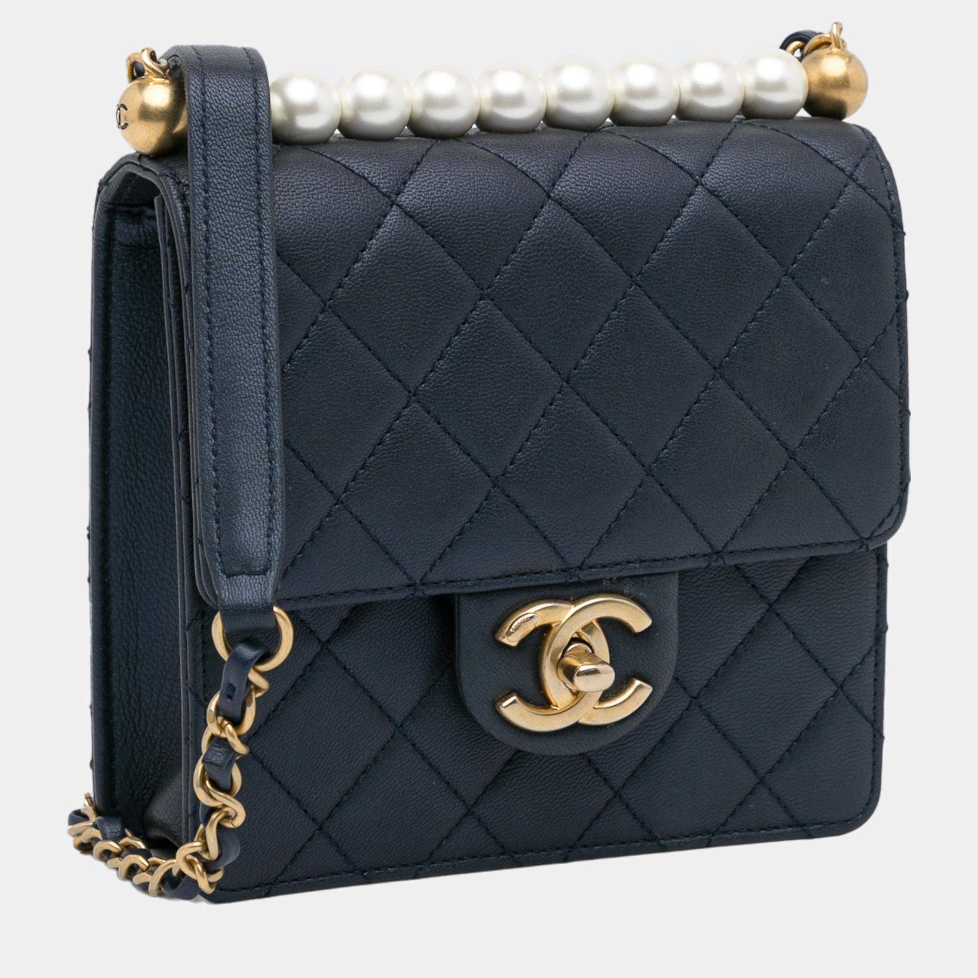 Chanel Navy Blue Small Chic Pearls Flap Bag Chanel TLC