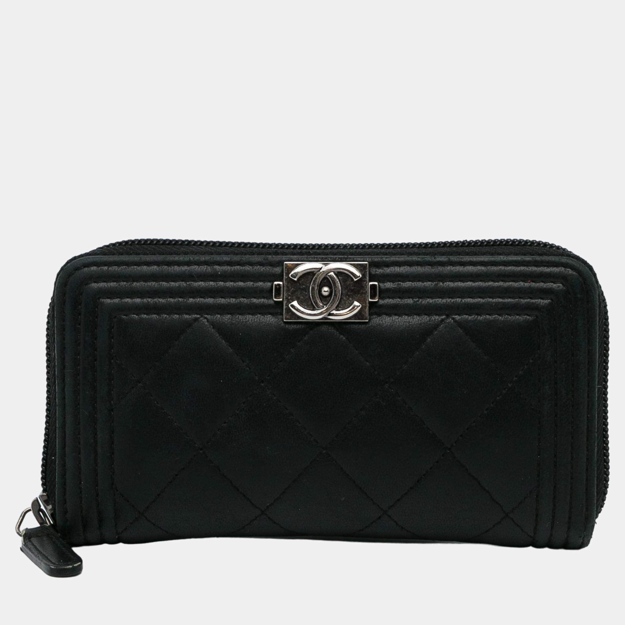 Chanel Black Le Boy Lambskin Leather Long Wallet