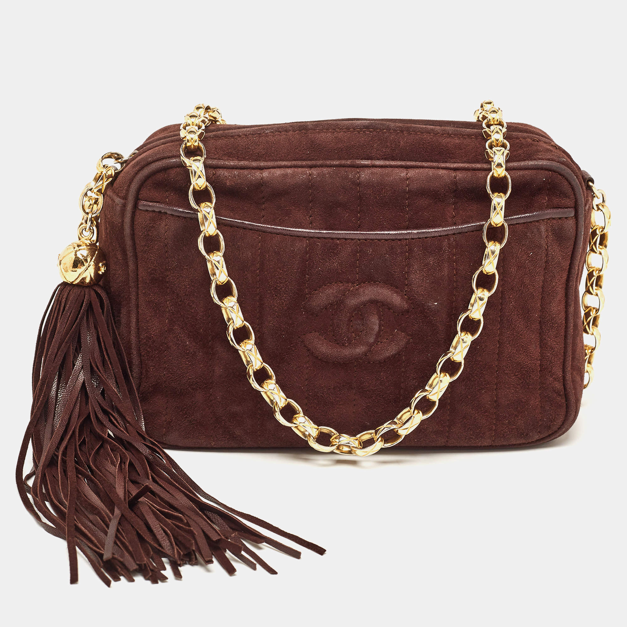 Pre Owned Chanel Choco Brown Suede CC Camera Bag