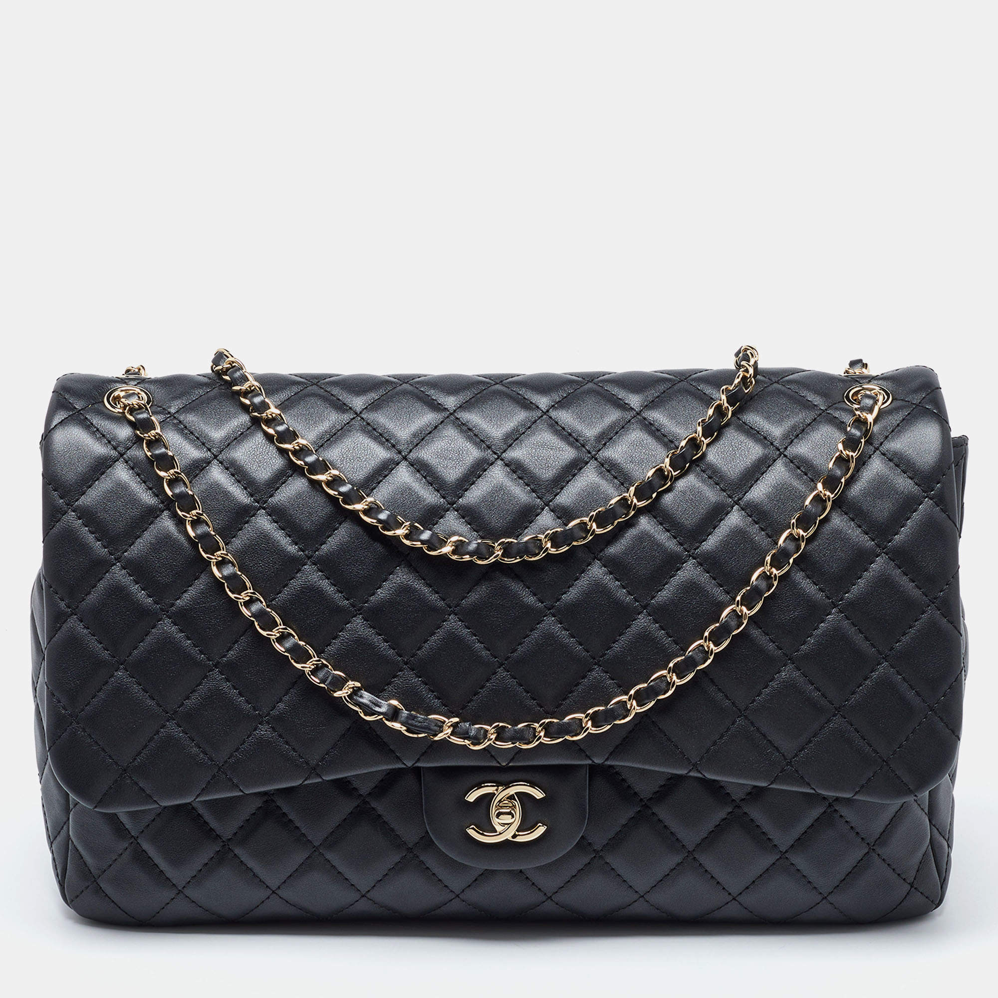 Pre Owned Chanel Black Quilted Lambskin Leather Small XXL Travel Flap Shoulder Bag