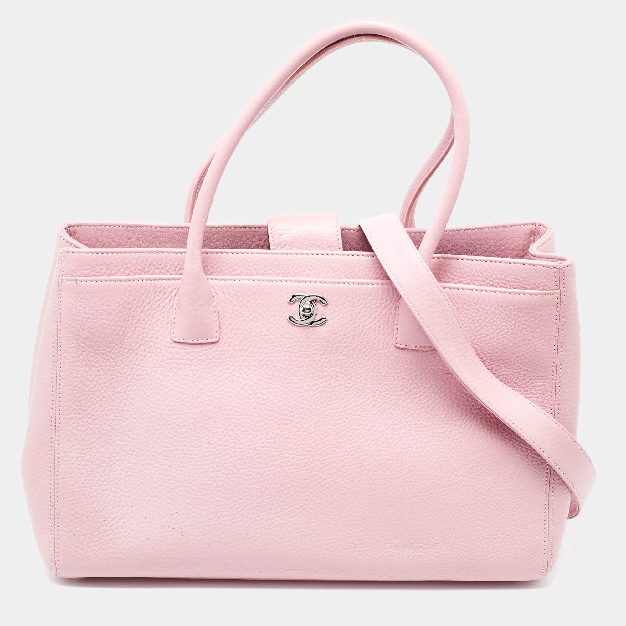 Pre Owned Chanel Pink Leather Executive Cerf Tote