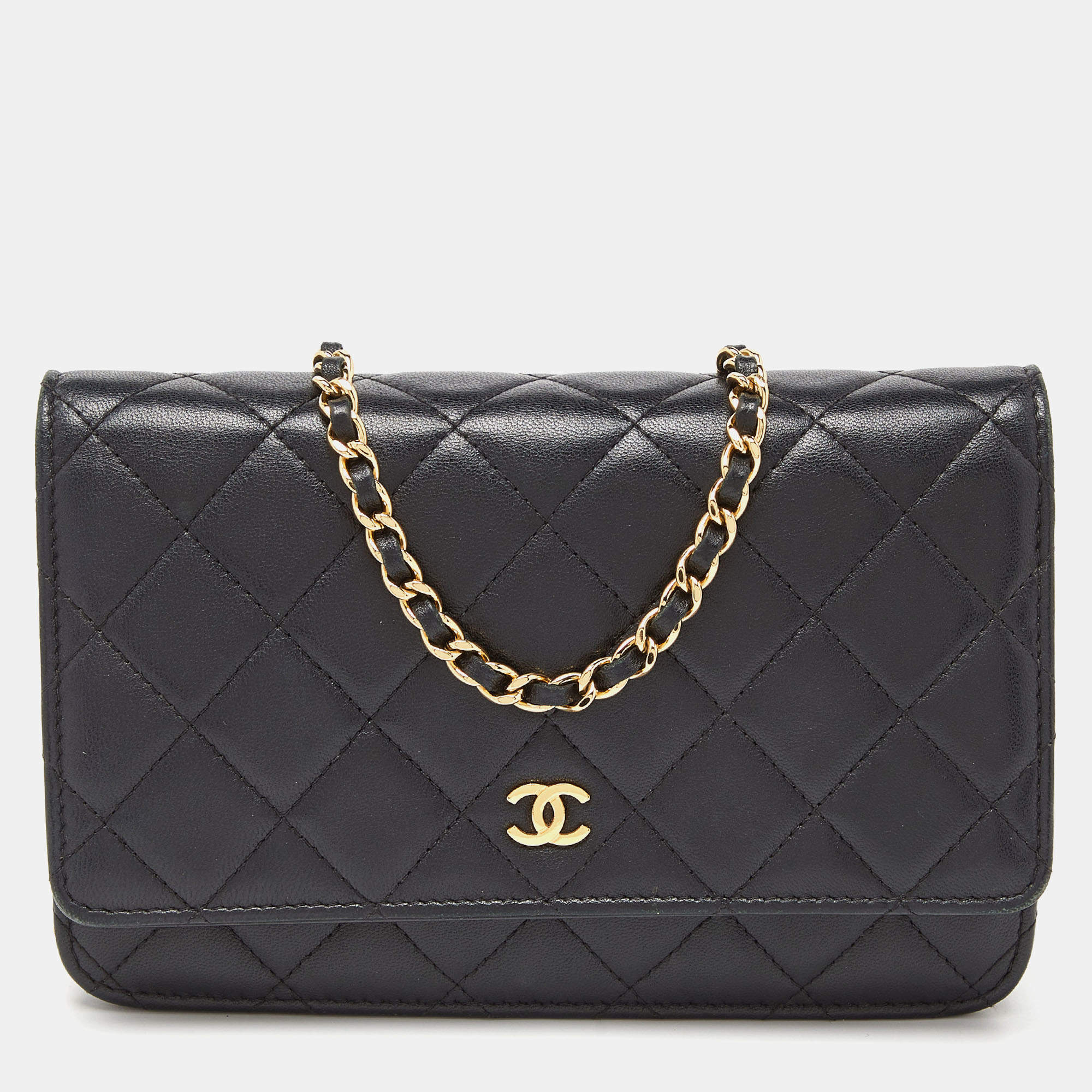 Chanel Black Quilted Leather Classic Wallet on Chain