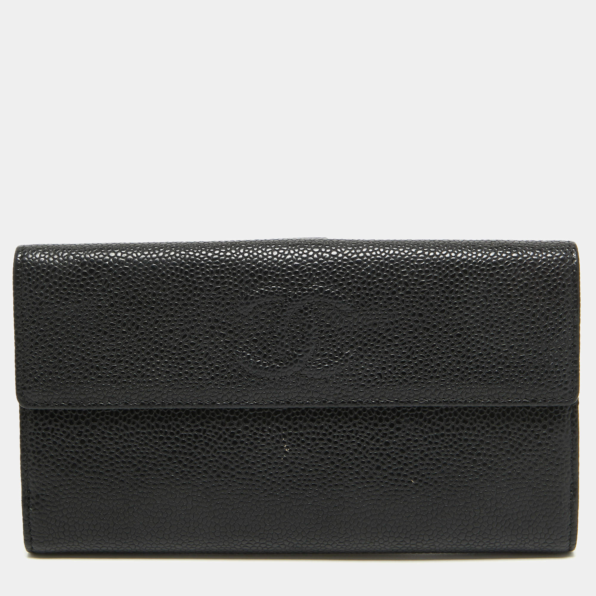 Chanel Black Quilted Caviar Leather CC Flap Continental Wallet