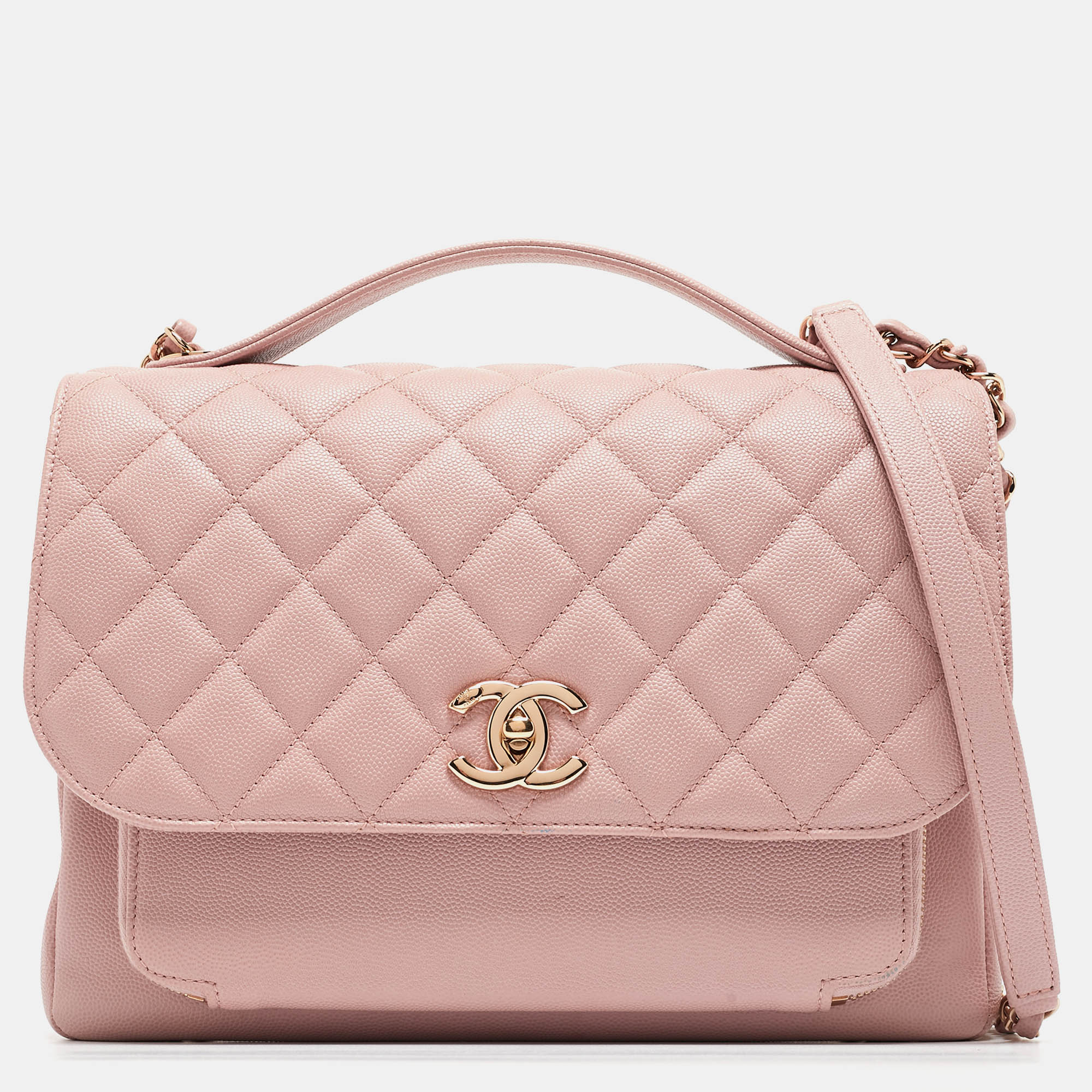 Pre Owned Chanel Pink Quilted Caviar Leather Large Business Affinity Flap Bag 
