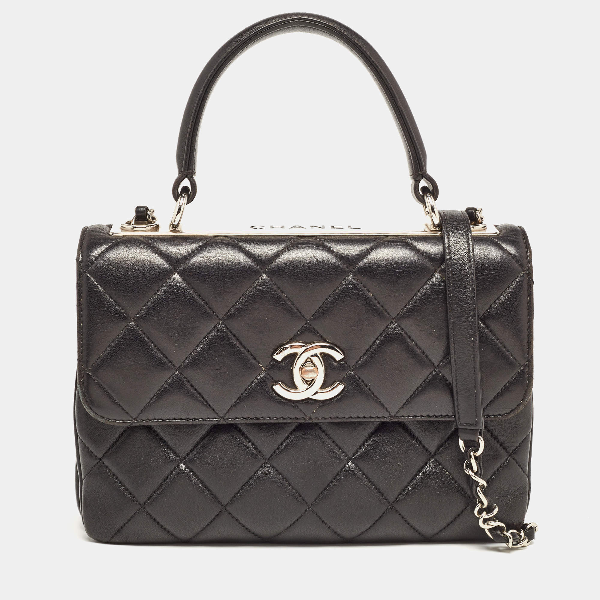 Pre Owned Chanel Black Quilted Leather Small Trendy CC Flap Top Handle Bag