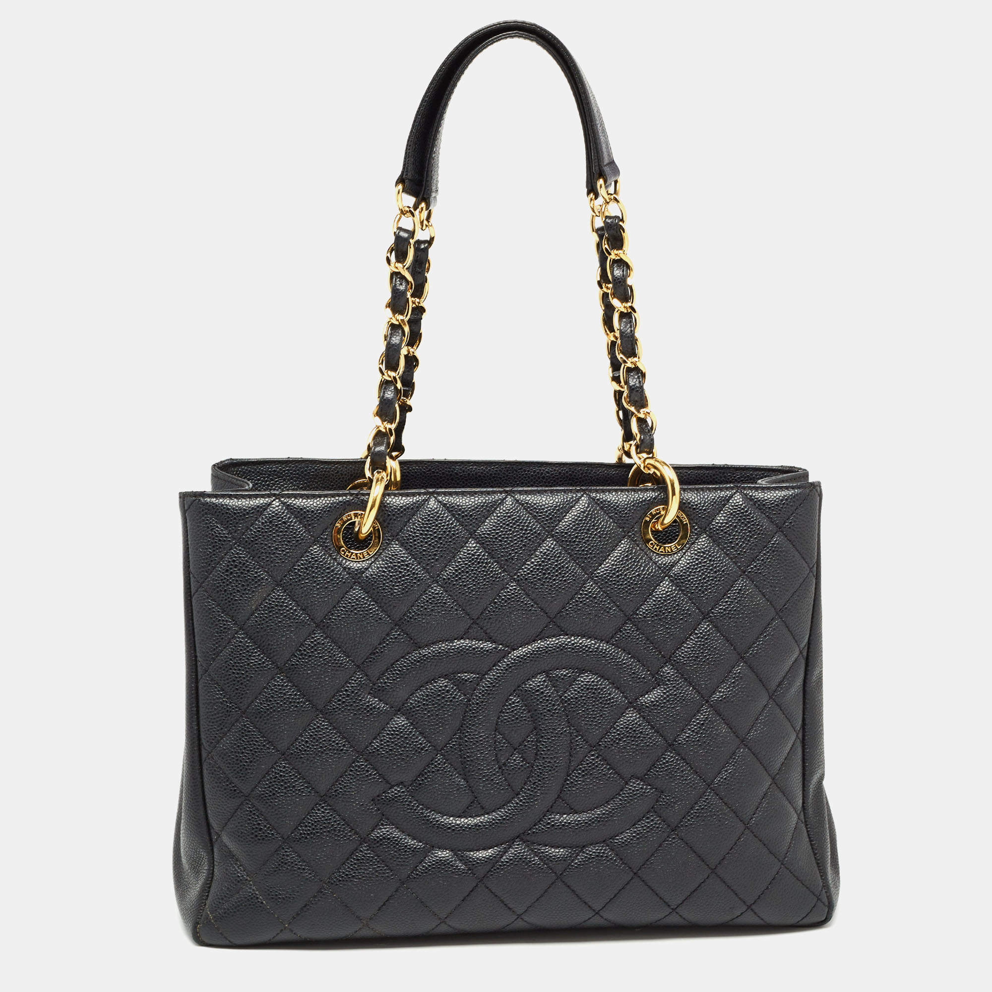 Pre Owned حقيبة يد شانيل شوبنغ غراند جلد كافيار مبطن سوداء