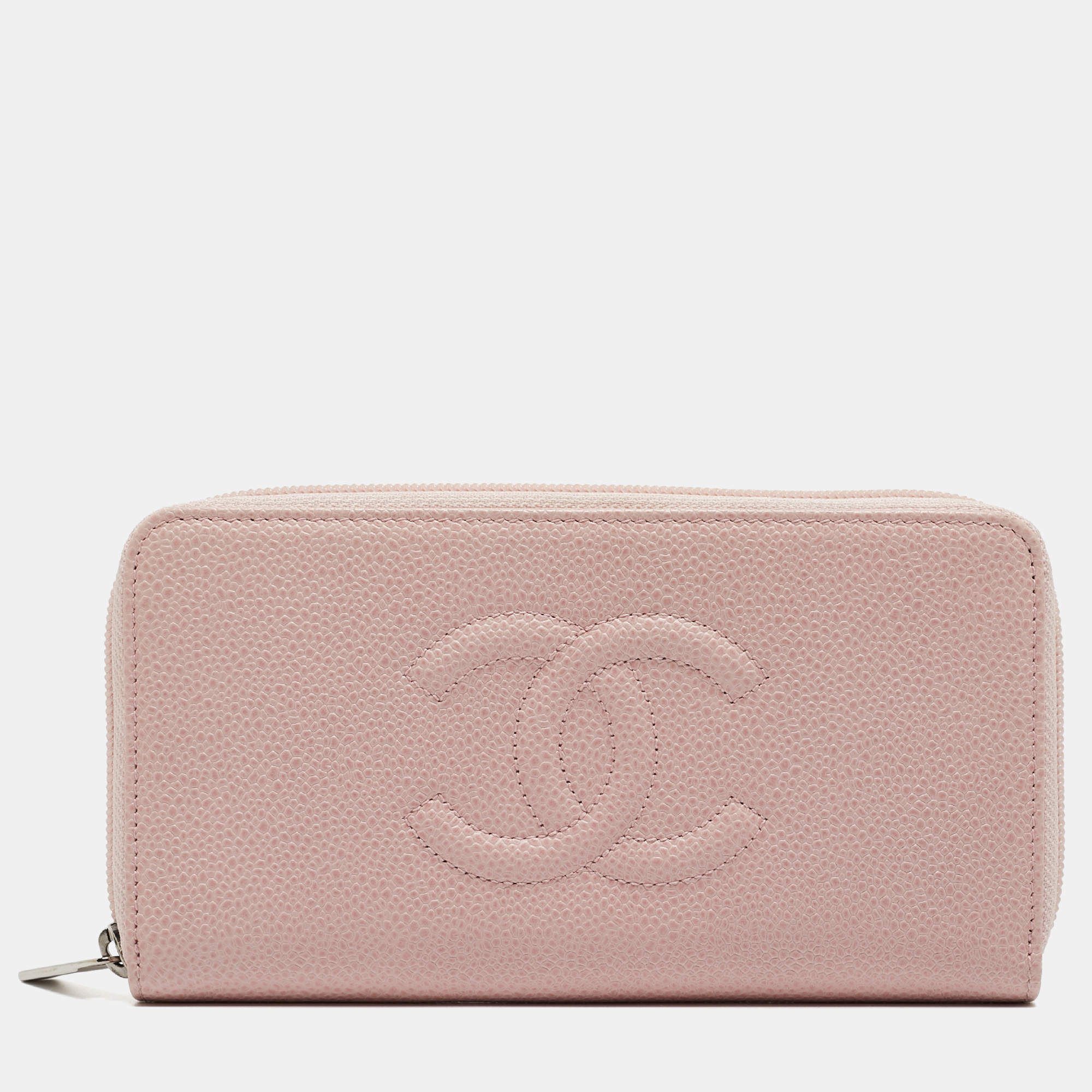 Chanel Pink Caviar Leather CC Zip Around Wallet