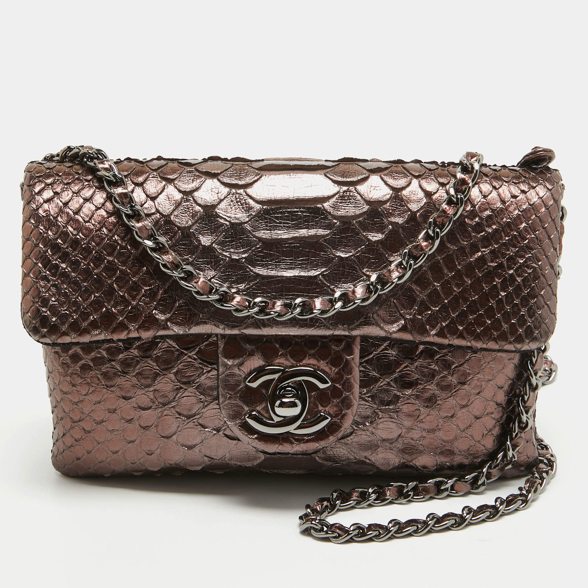Pre Owned Chanel Bronze Python CC Flap Chain Bag