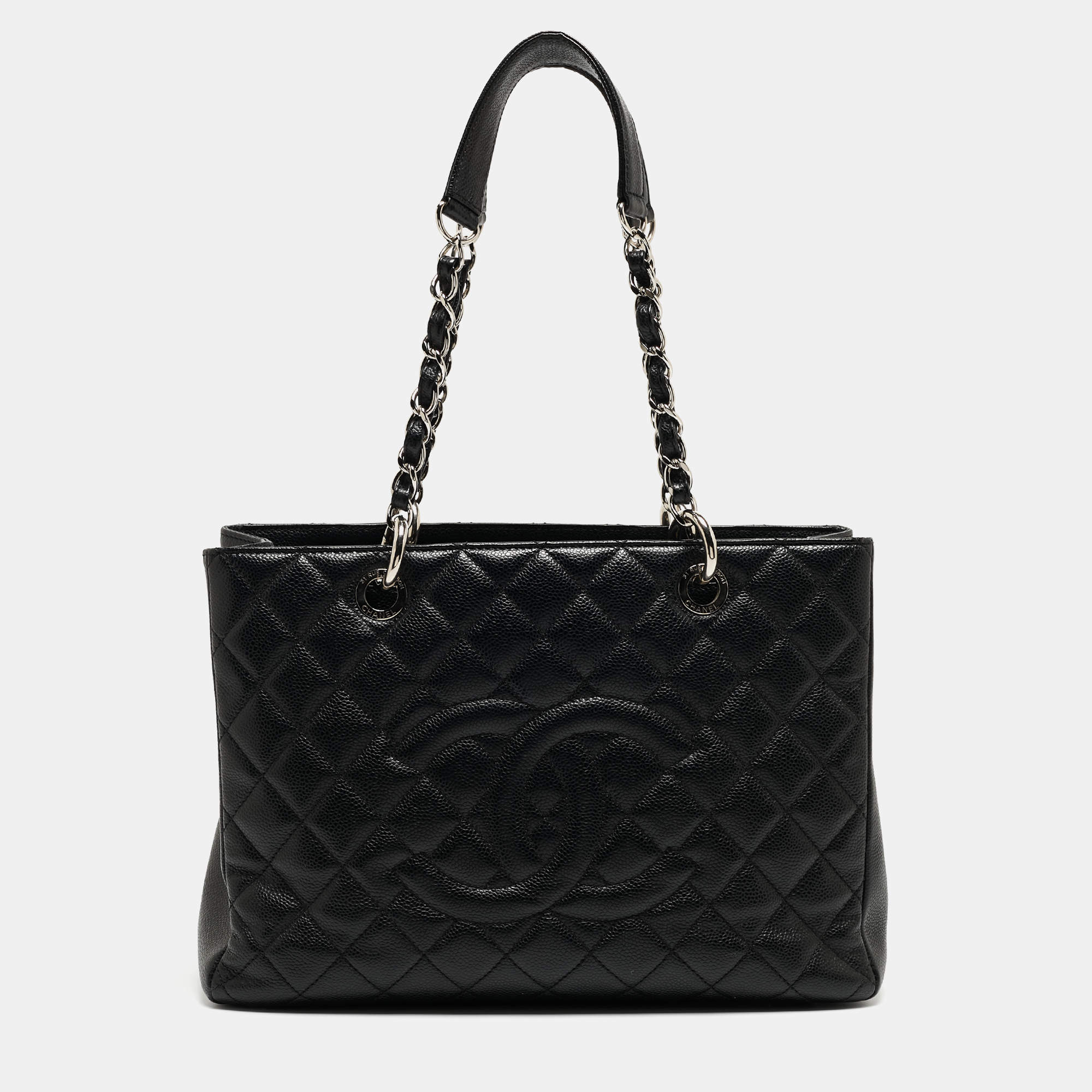 Pre Owned Chanel Black Quilted Caviar Leather Grand Shopper Tote