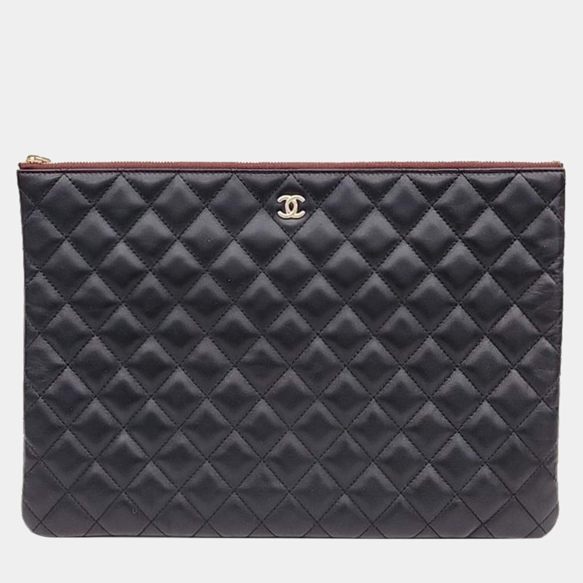 Chanel Black Leather Large Clutch