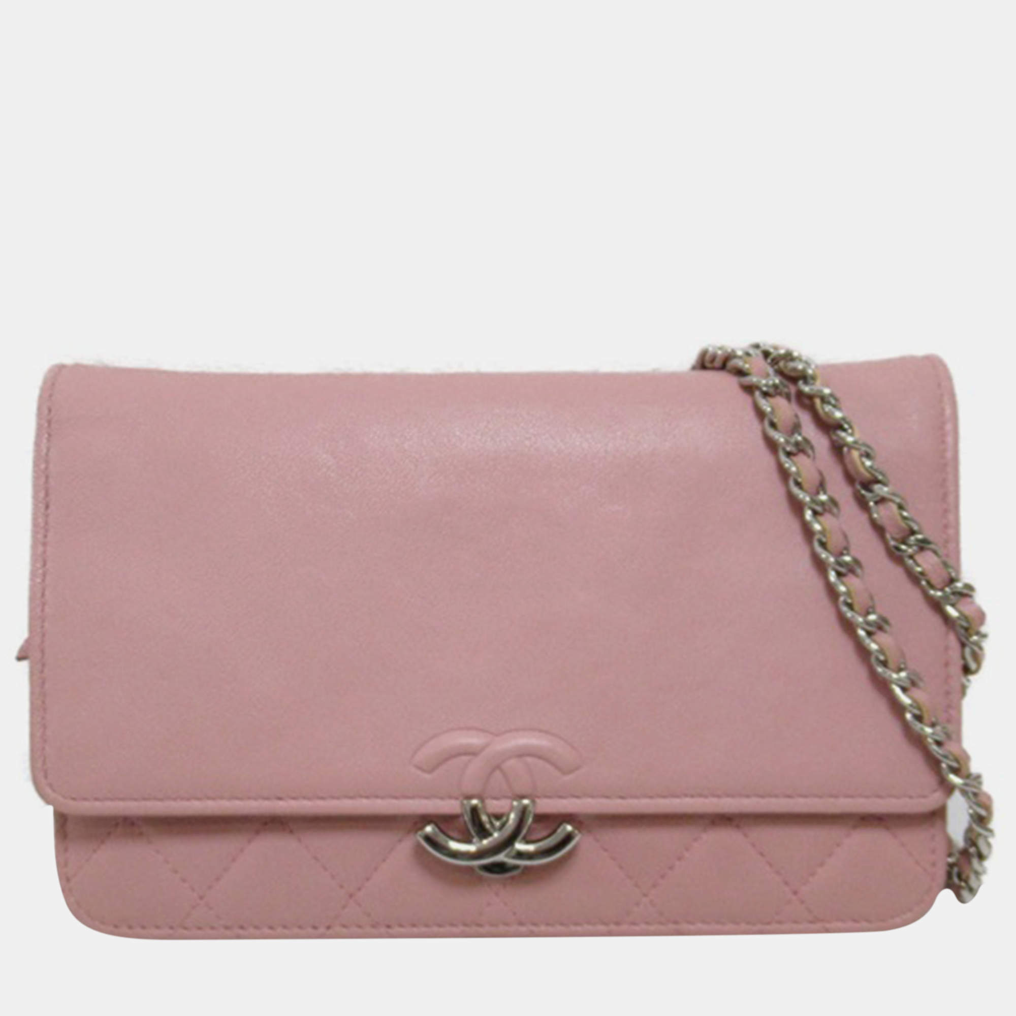 Chanel Pink Box Quilted Leather Wallet on Chain