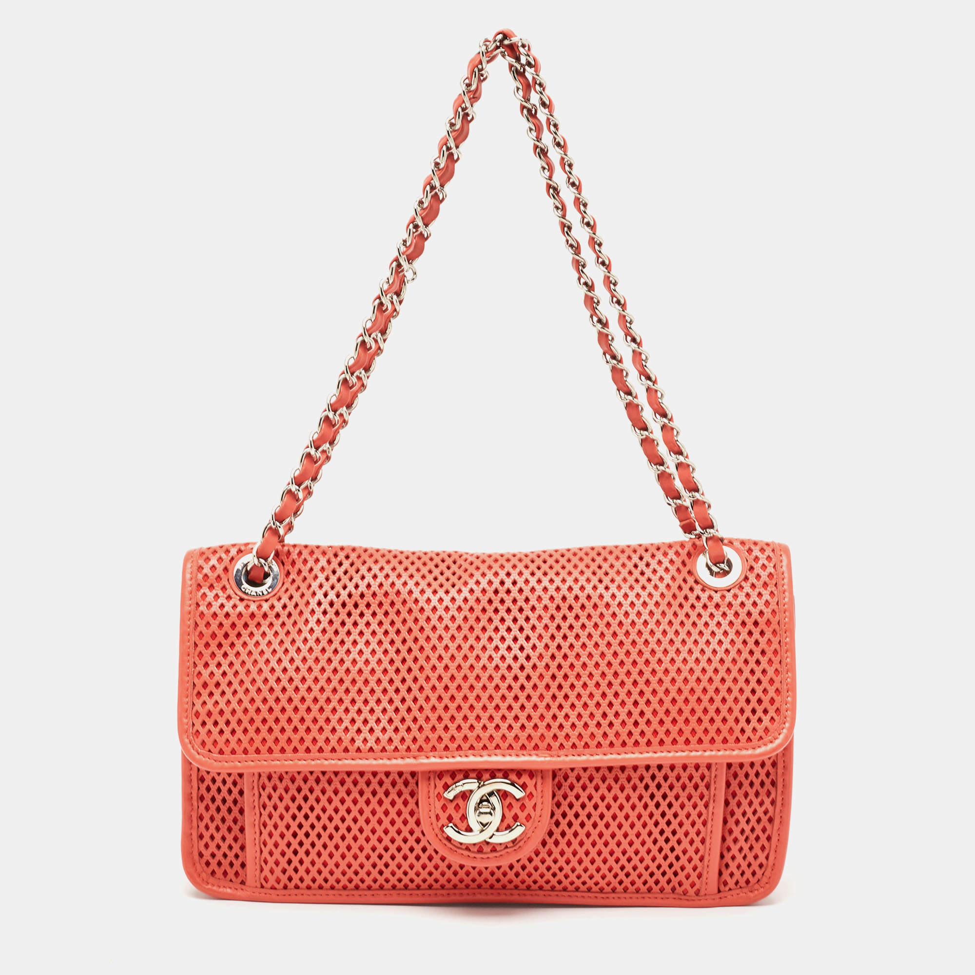 Pre Owned Chanel Red Perforated Leather Up in the Air Flap Bag