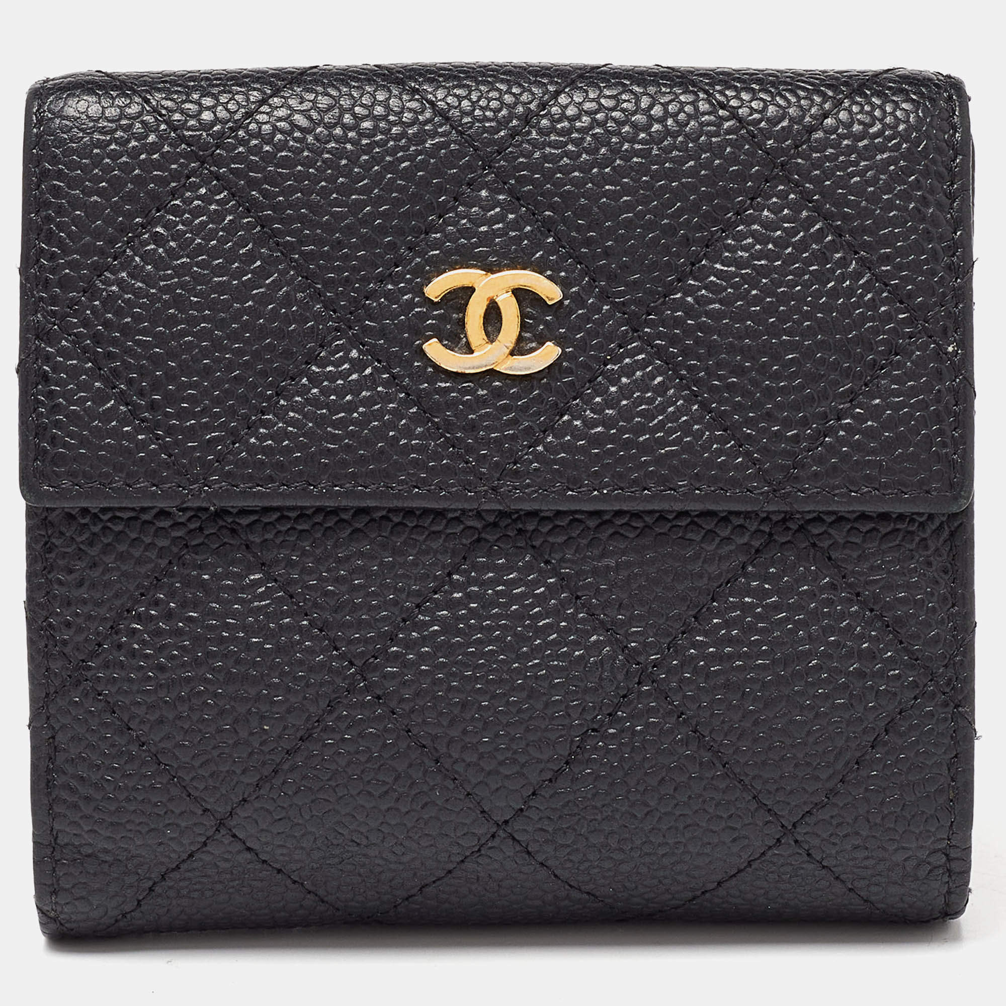 Pre Owned Chanel Black Caviar Leather CC Small Flap Wallet