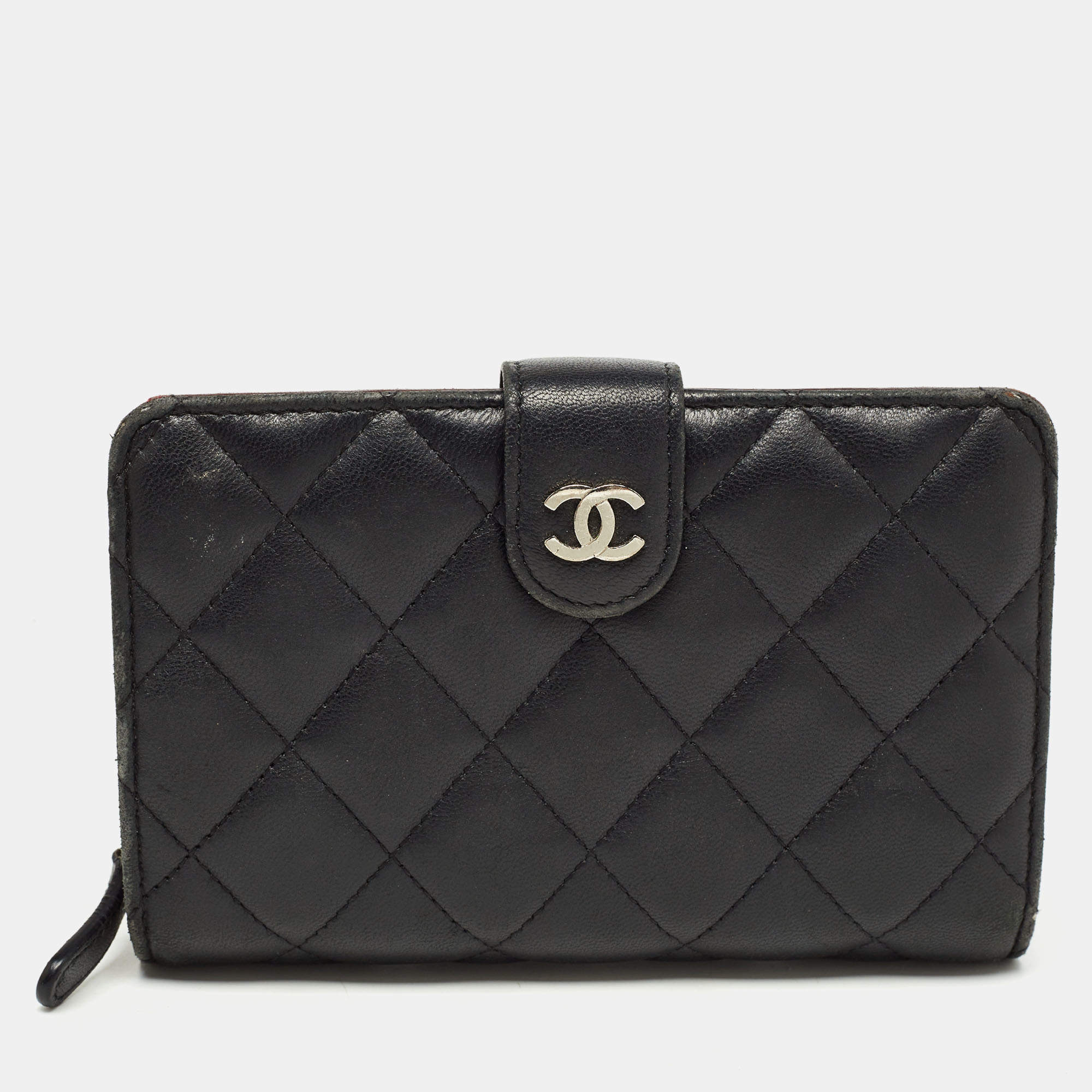 Pre Owned Chanel Black Quilted Leather CC French Wallet