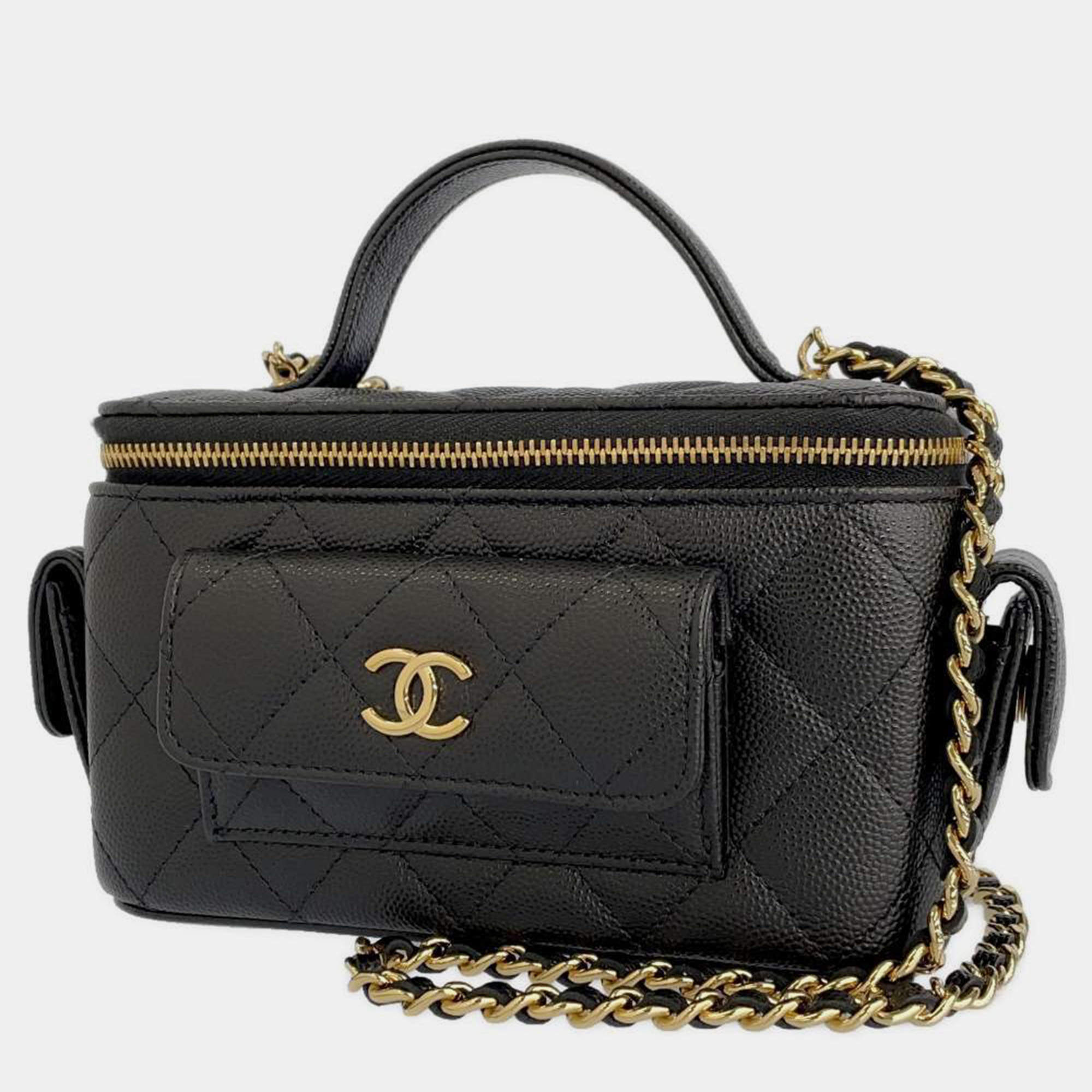 مملوكة مسبقًا Chanel Black Leather Polly Vanity Case Shoulder Bag
