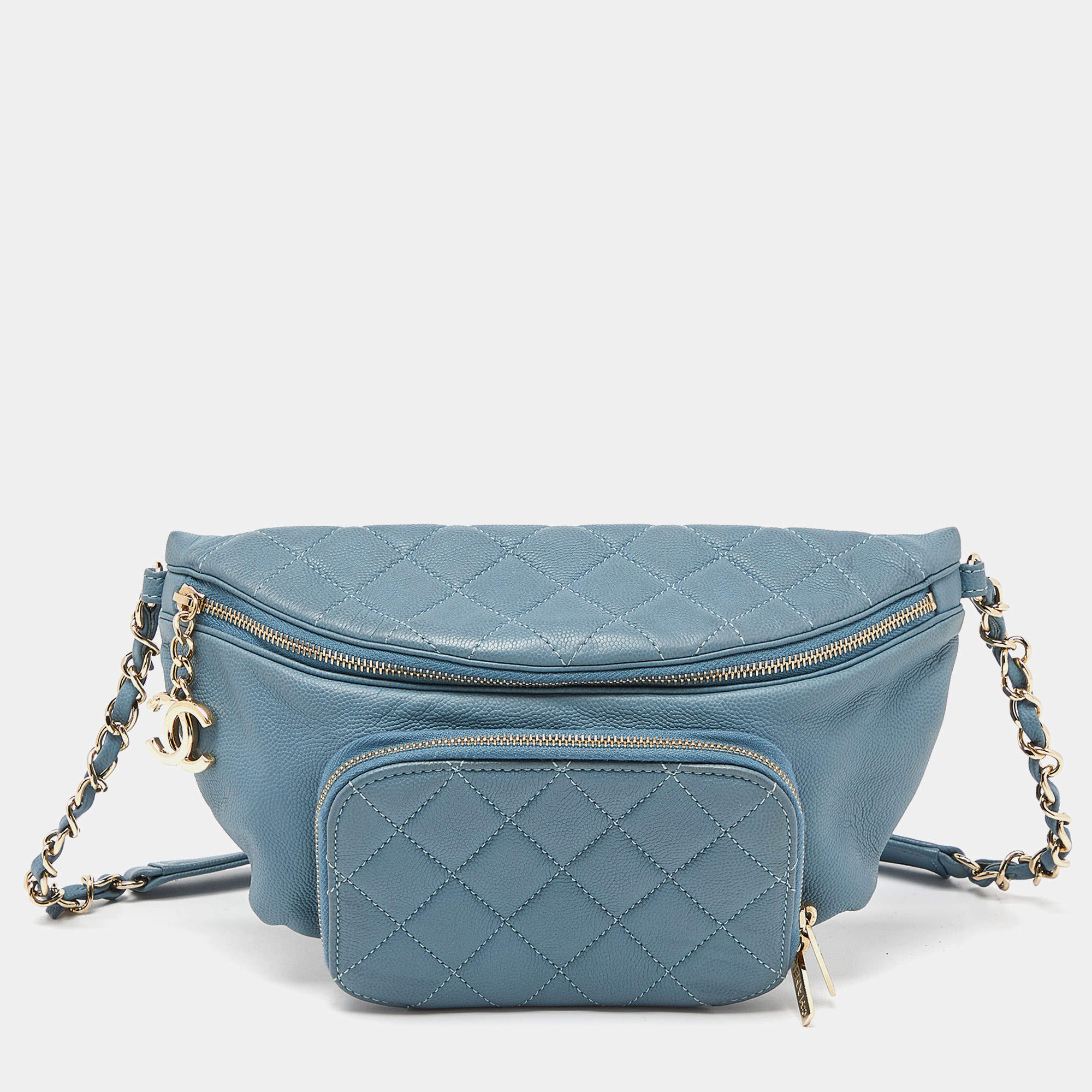 Chanel Blue Caviar Leather Business Affinity Waist Bag