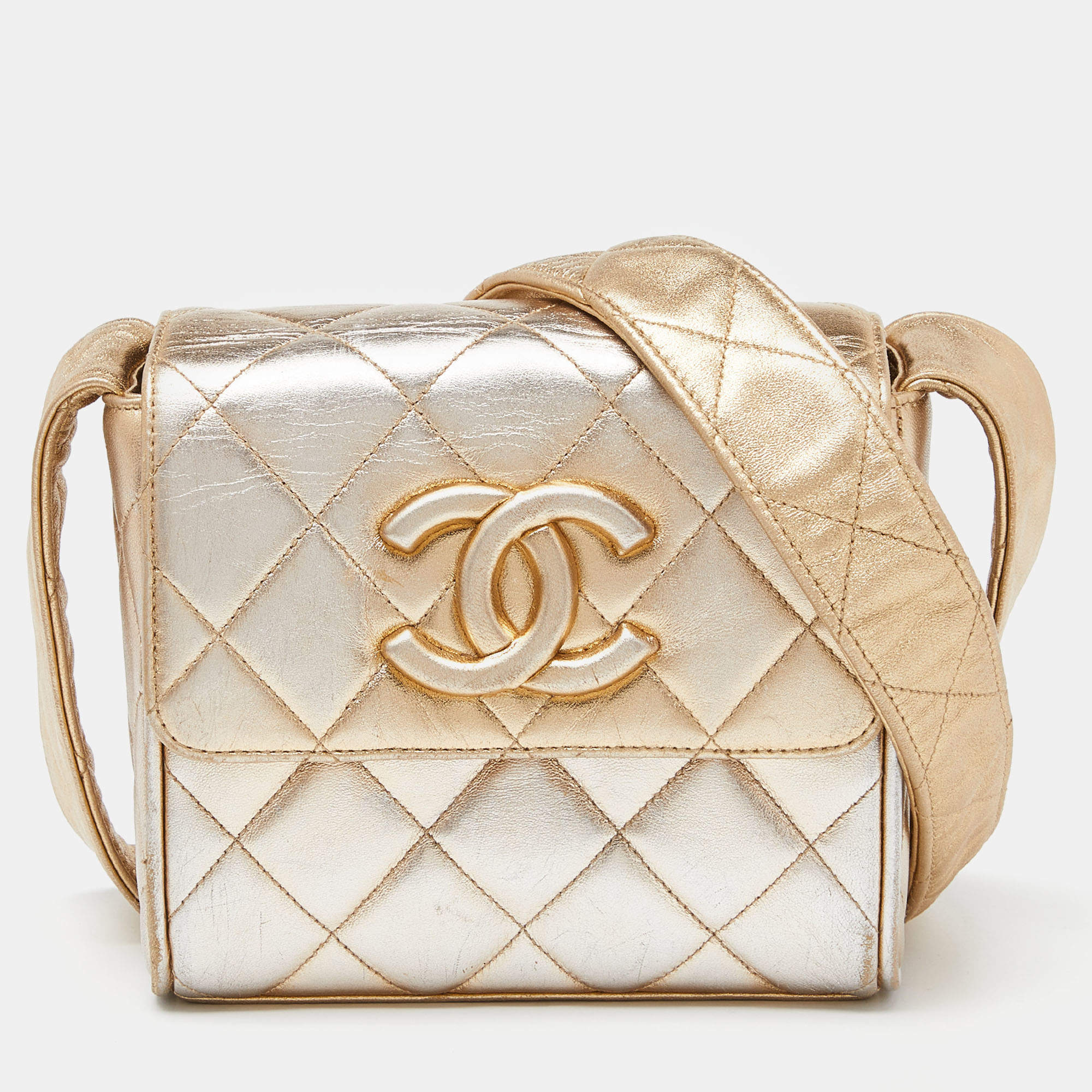 Chanel Gold Quilted Leather CC Flap Shoulder Bag