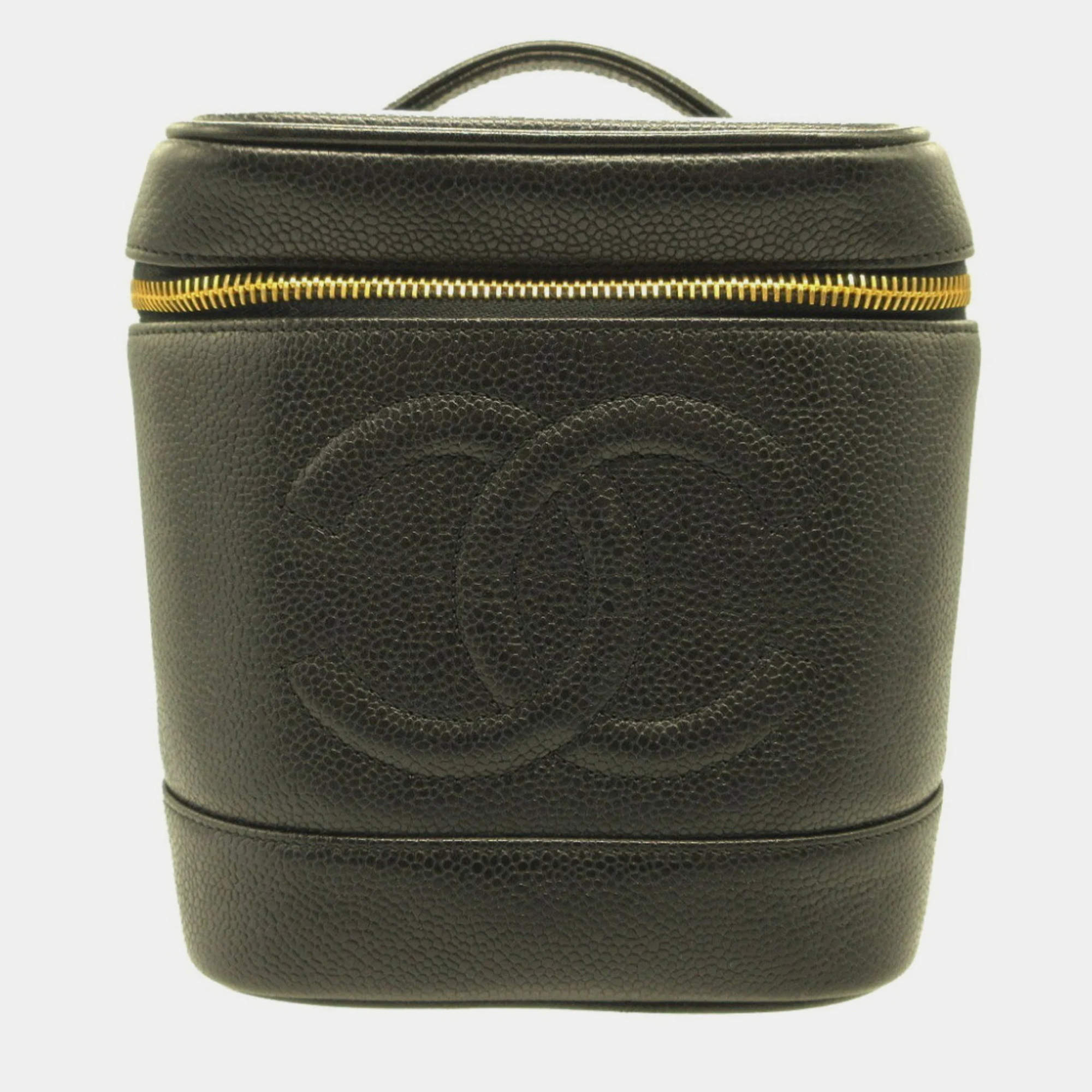 Chanel black caviar skin Vertical vanity bag