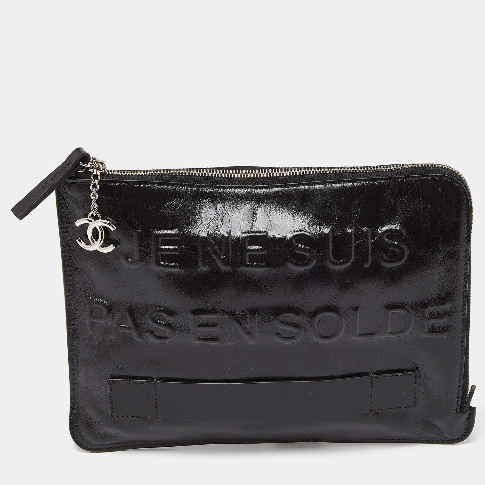 Pre Owned Chanel Black Glossy Leather Je Ne Suis Pas En Solde Pouch