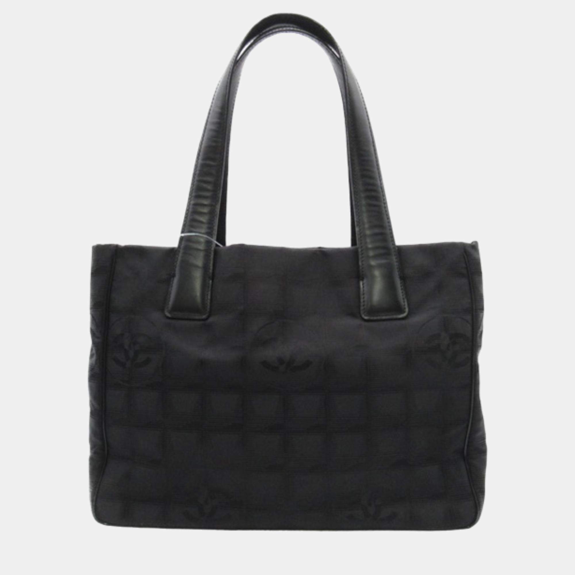 Pre Owned Chanel Black Canvas New Travel Line Tote PM Bag