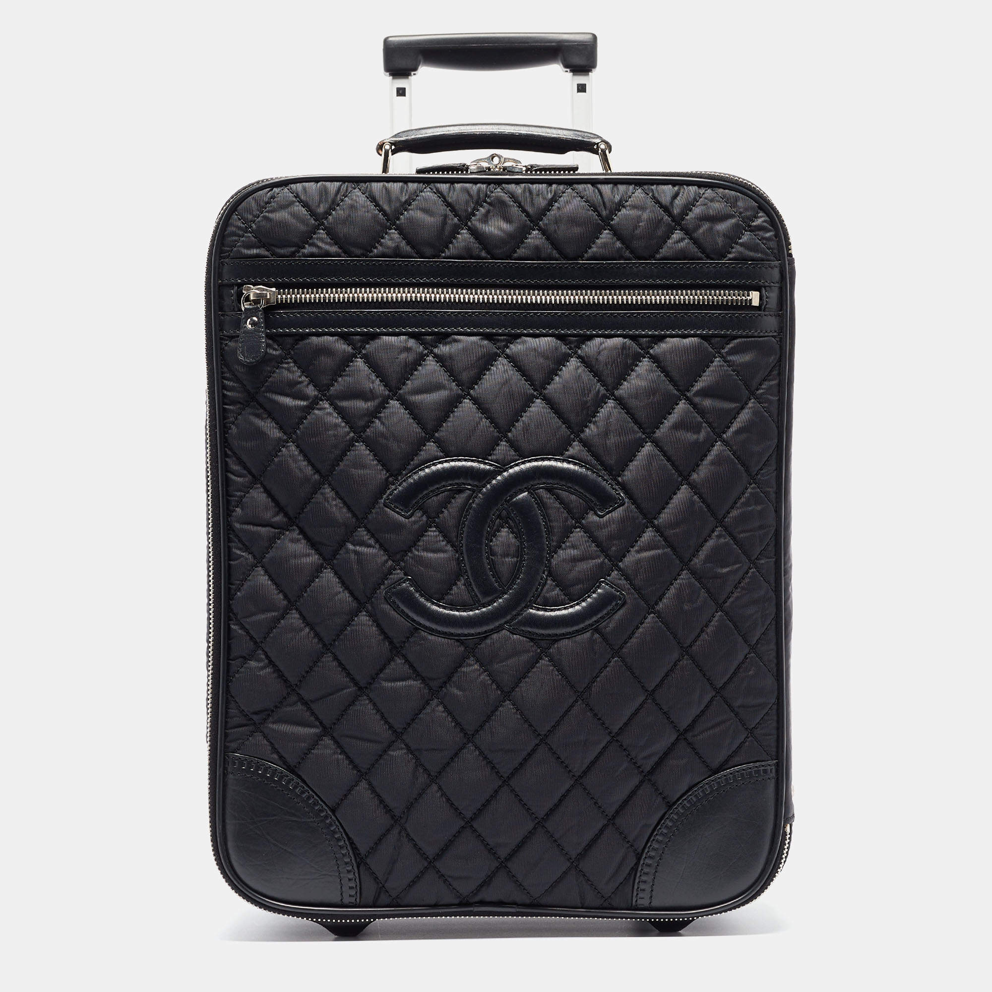 Chanel Black Quilted Nylon 2 Wheeled CC Luggage