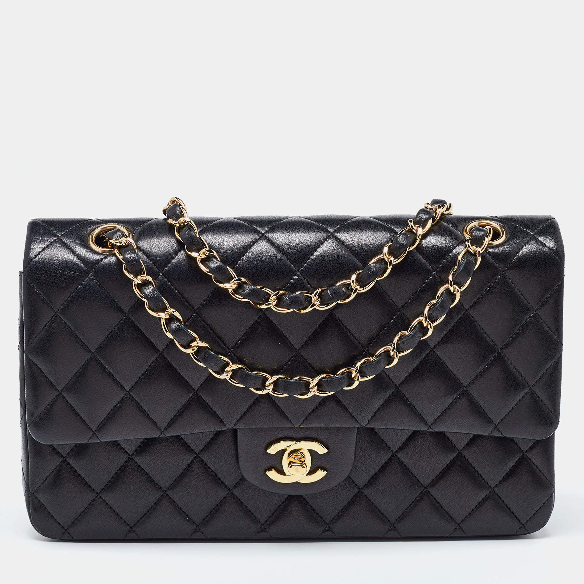 Pre Owned Chanel Black Quilted Leather Medium Classic Double Flap Bag