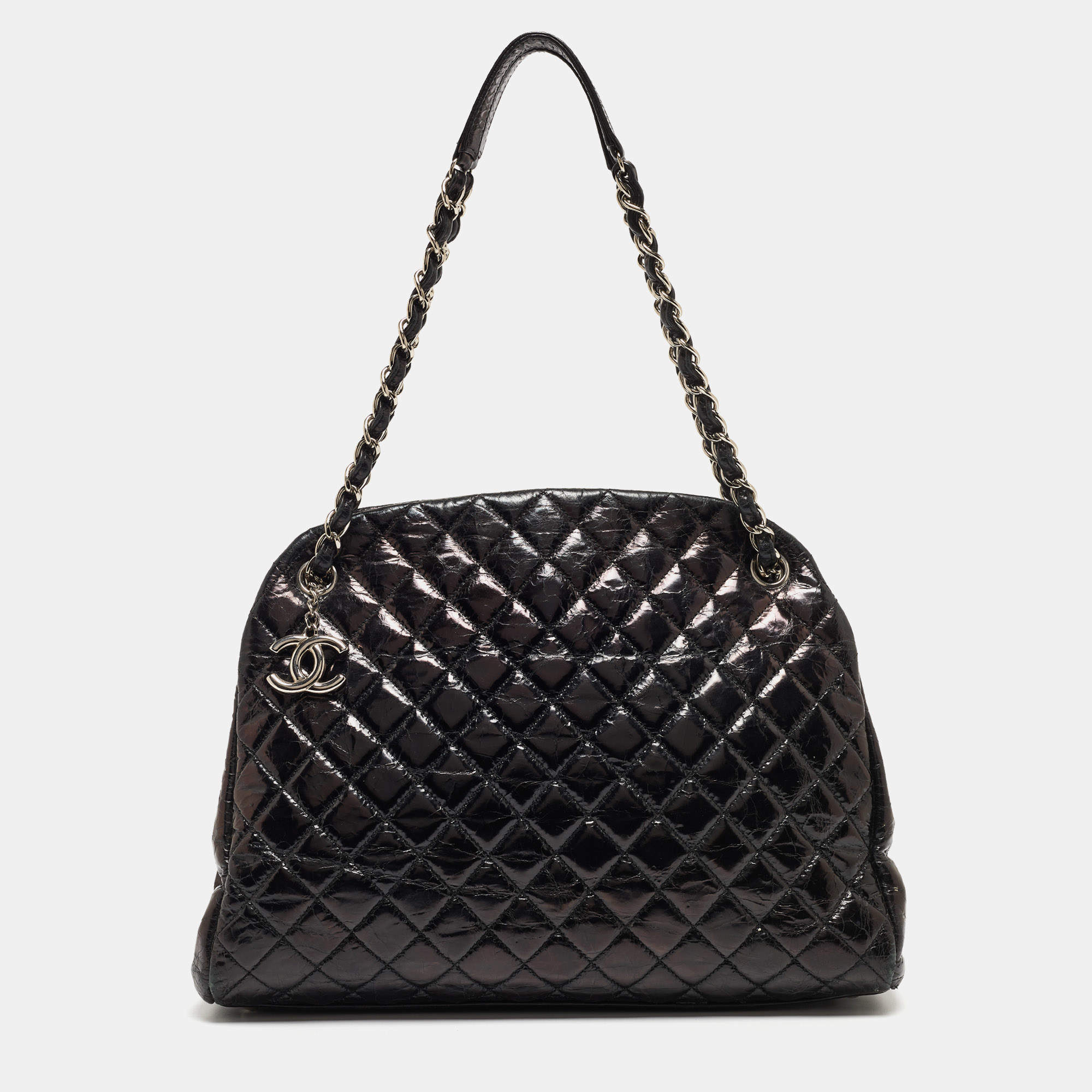 Pre Owned Chanel Black Quilted Aged Leather Large Just Mademoiselle Bowling Bag