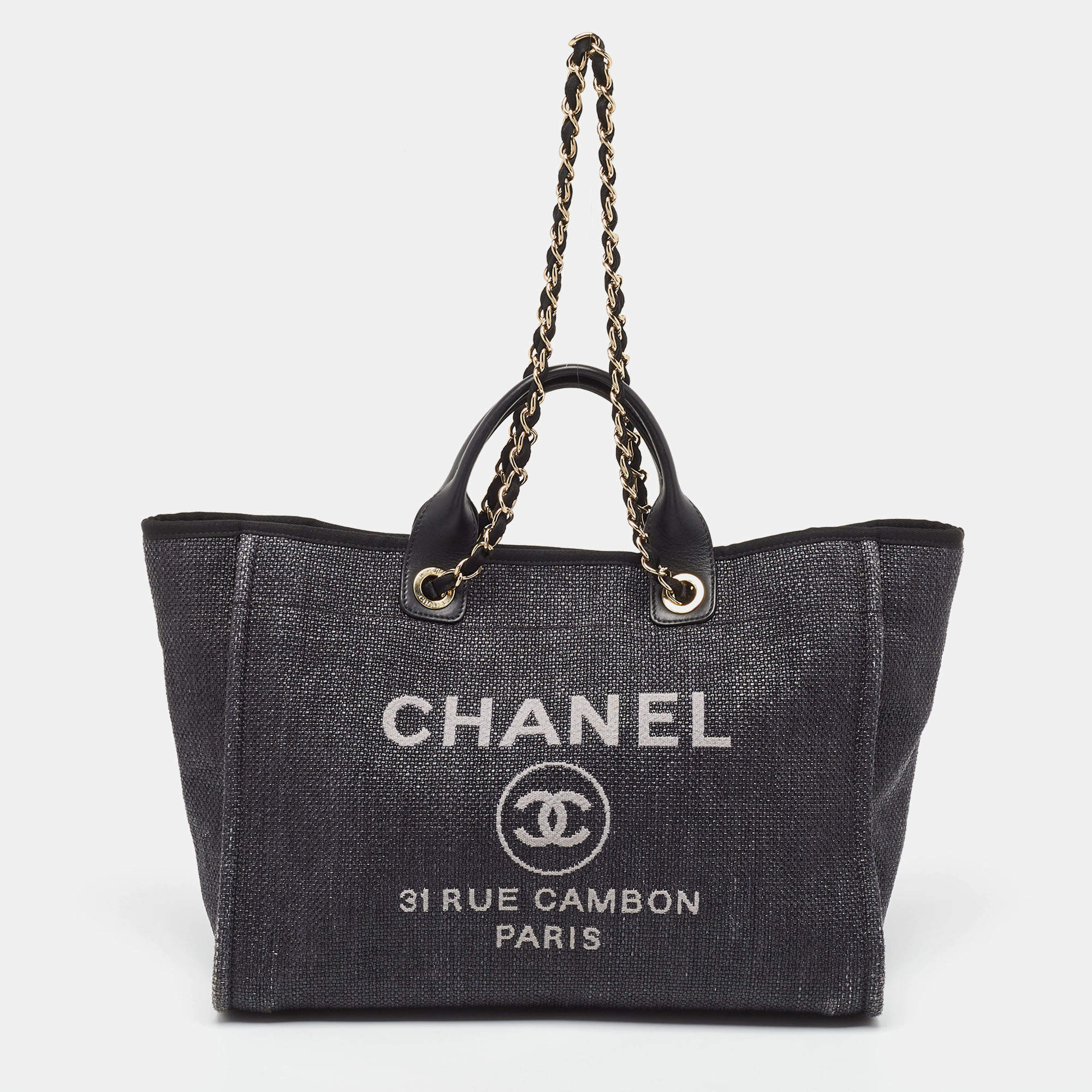 Chanel Black Raffia Large Deauville Tote