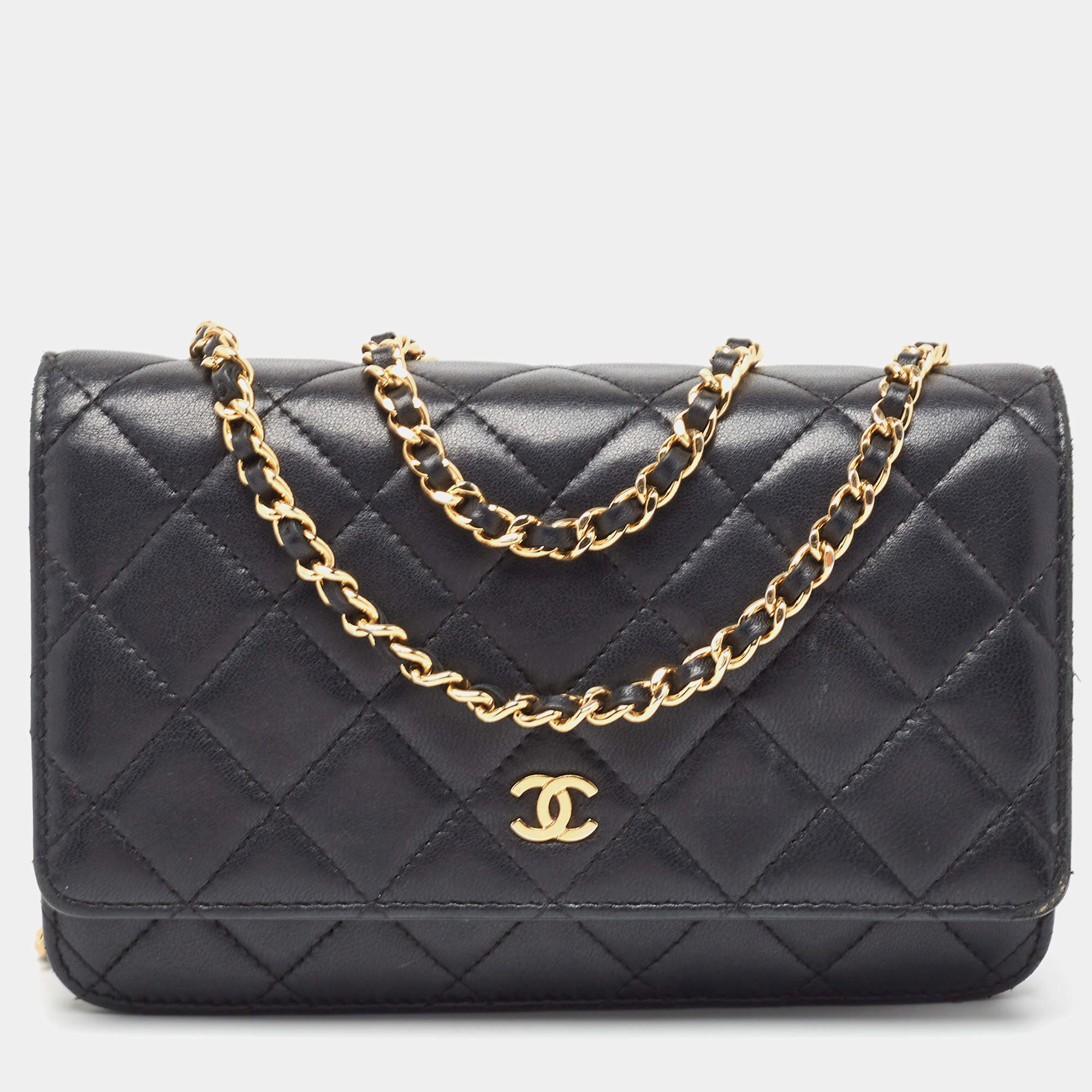 Chanel Black Quilted Leather Classic Wallet on Chain