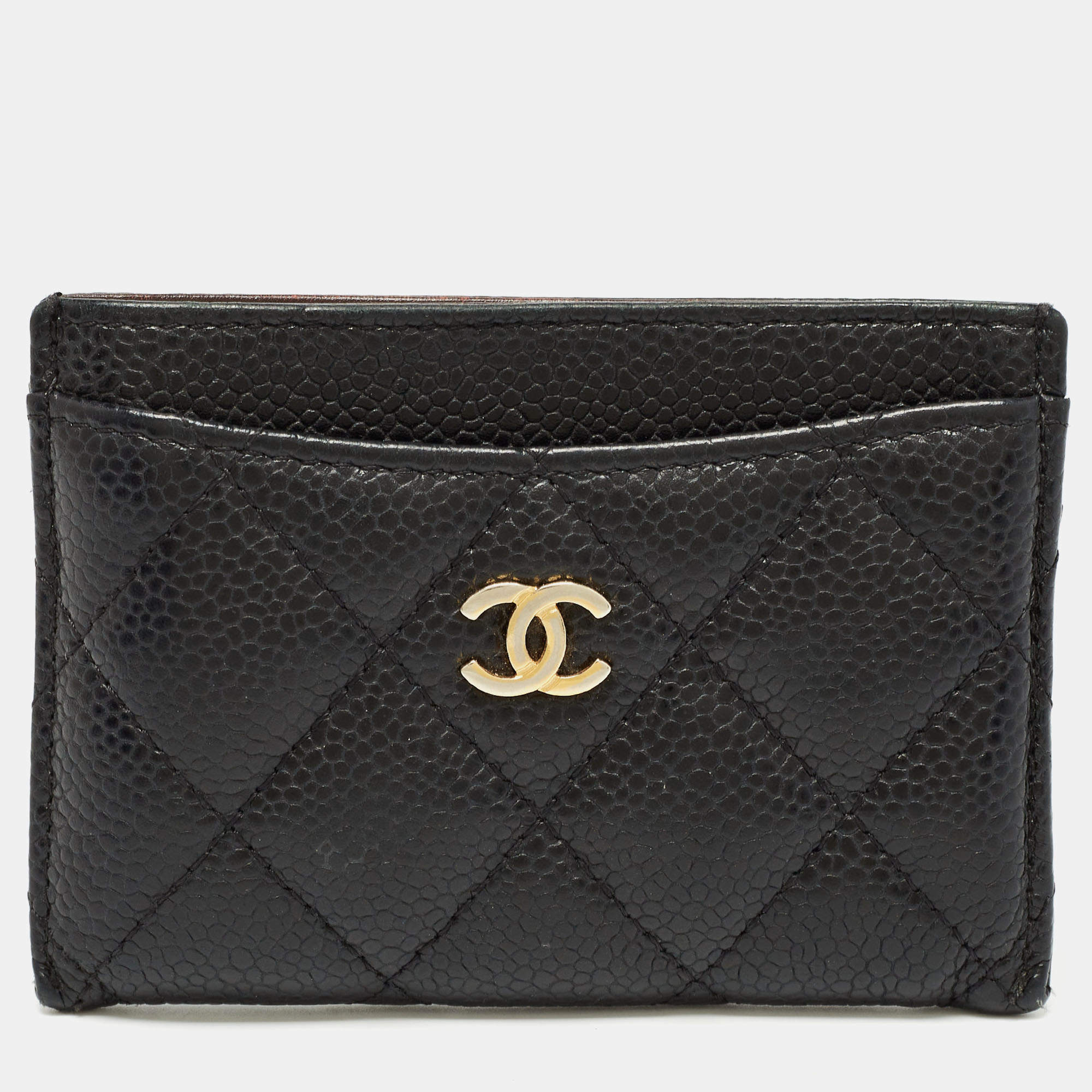 Pre Owned Chanel Black Caviar Leather Classic Card Holder
