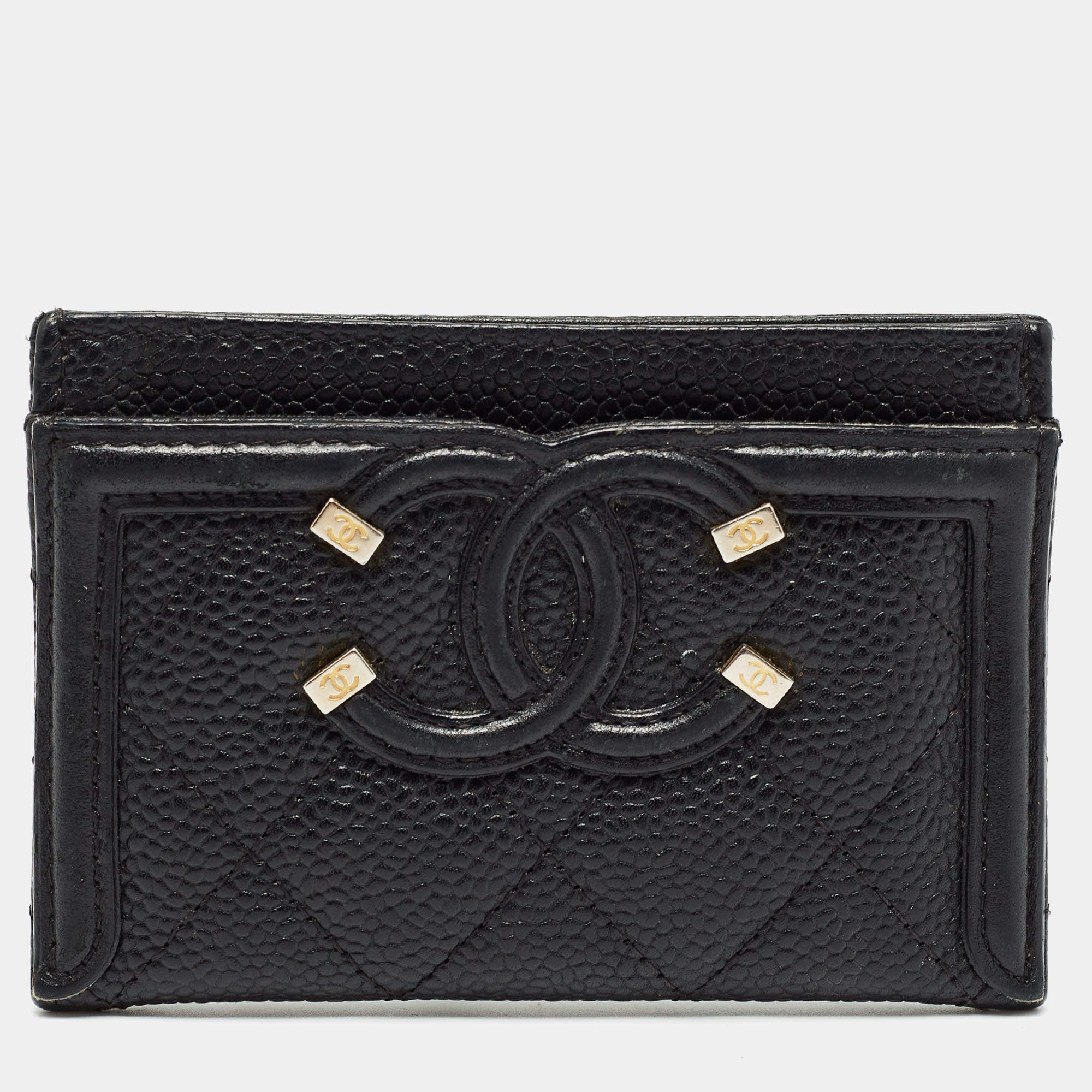 Chanel Black Caviar Leather CC Filigree Card Holder