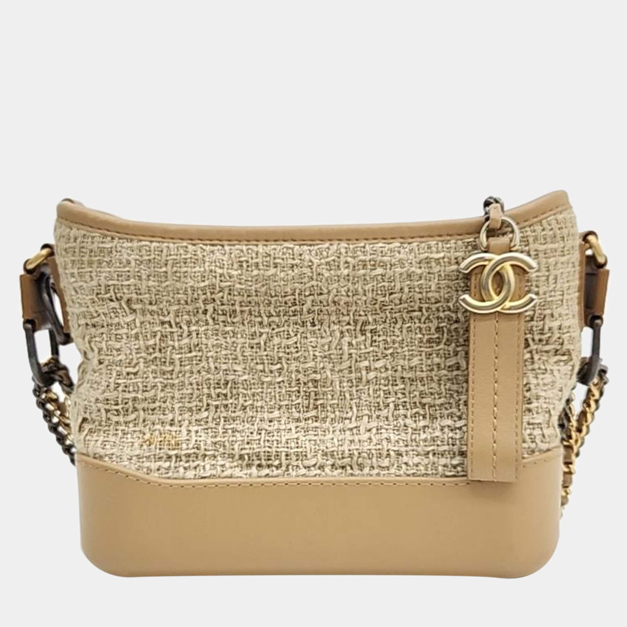 Chanel Beige Tweed and Leather Small Gabrielle Hobo Bag