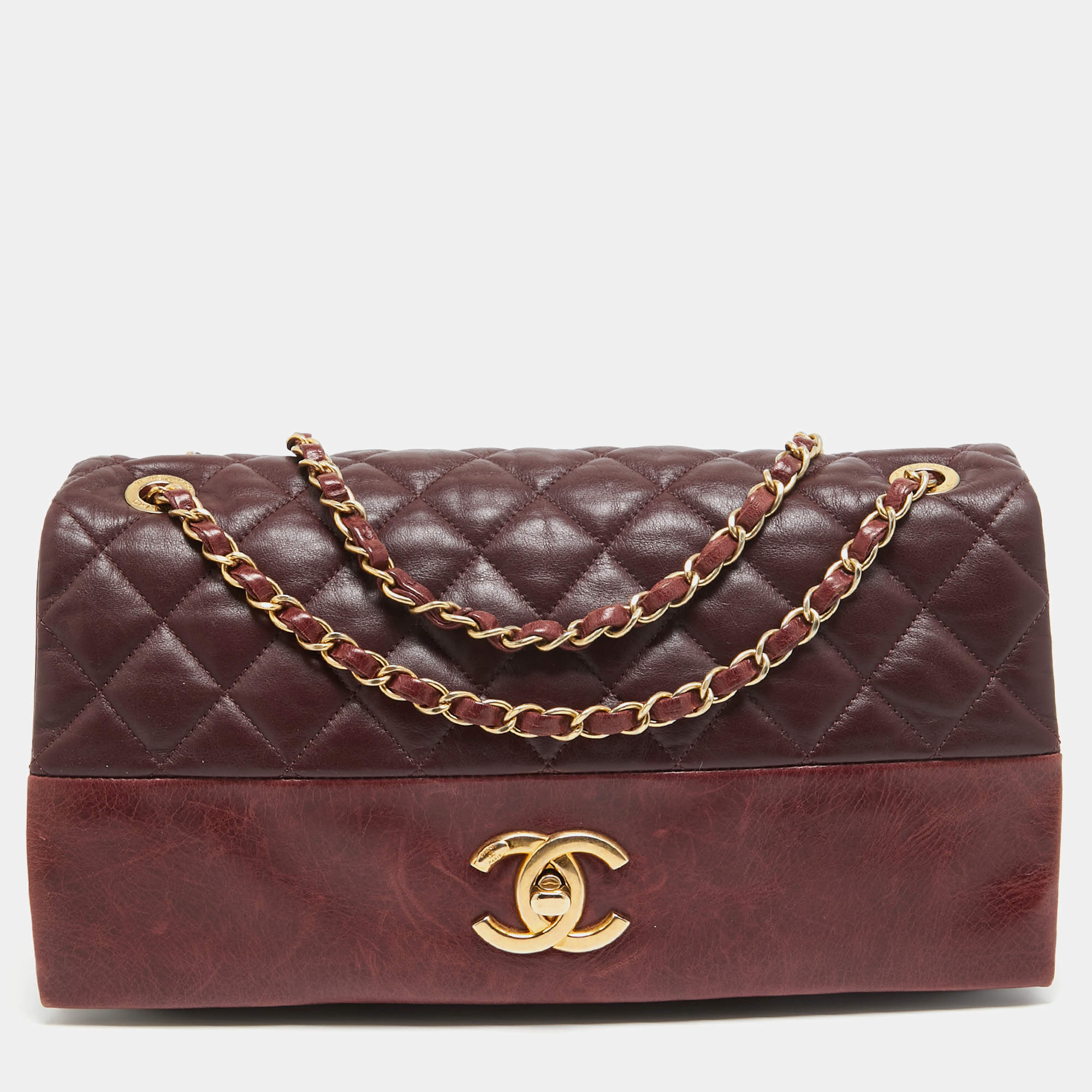 Pre Owned Chanel Burgundy Quilted Leather Soft Elegance Flap Bag