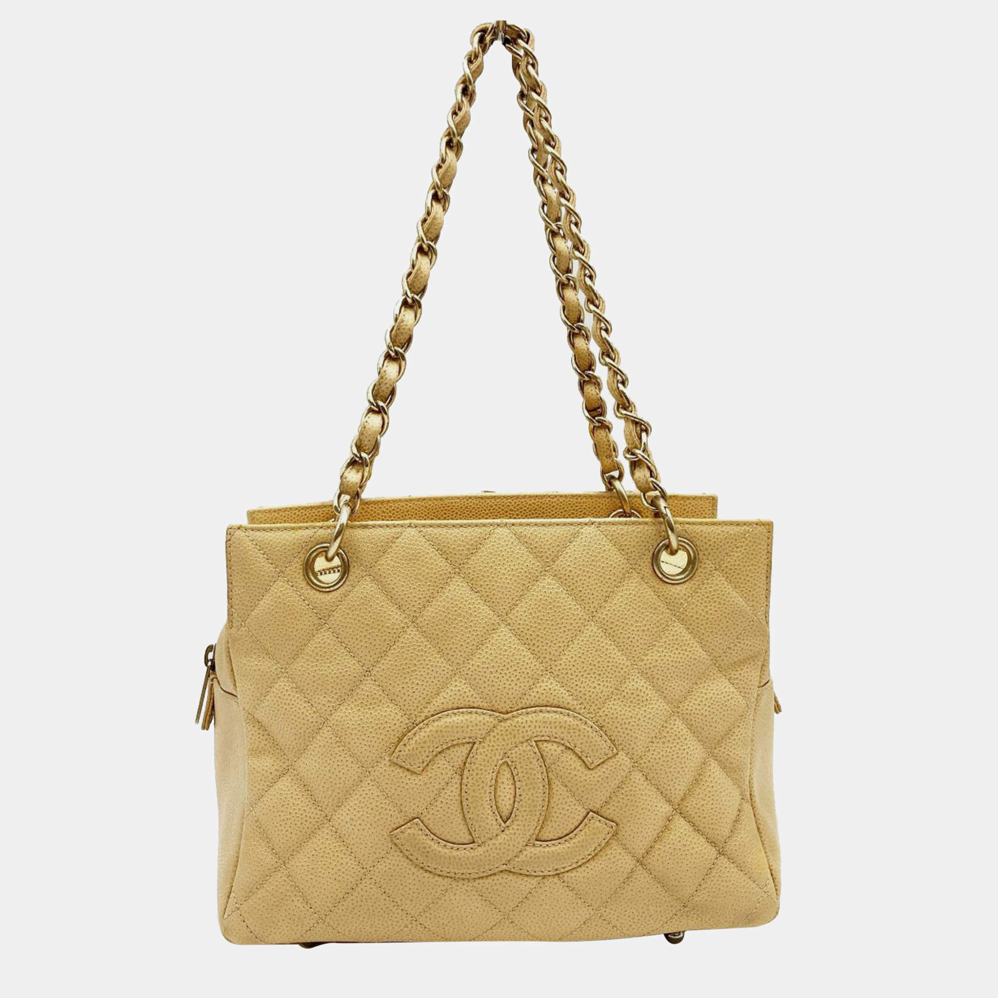 CHANEL Beige Petite Timeless Tote Quilted Caviar Shoulder Bag 