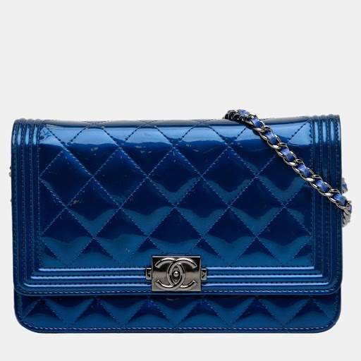 Chanel Blue Patent Boy Wallet on Chain