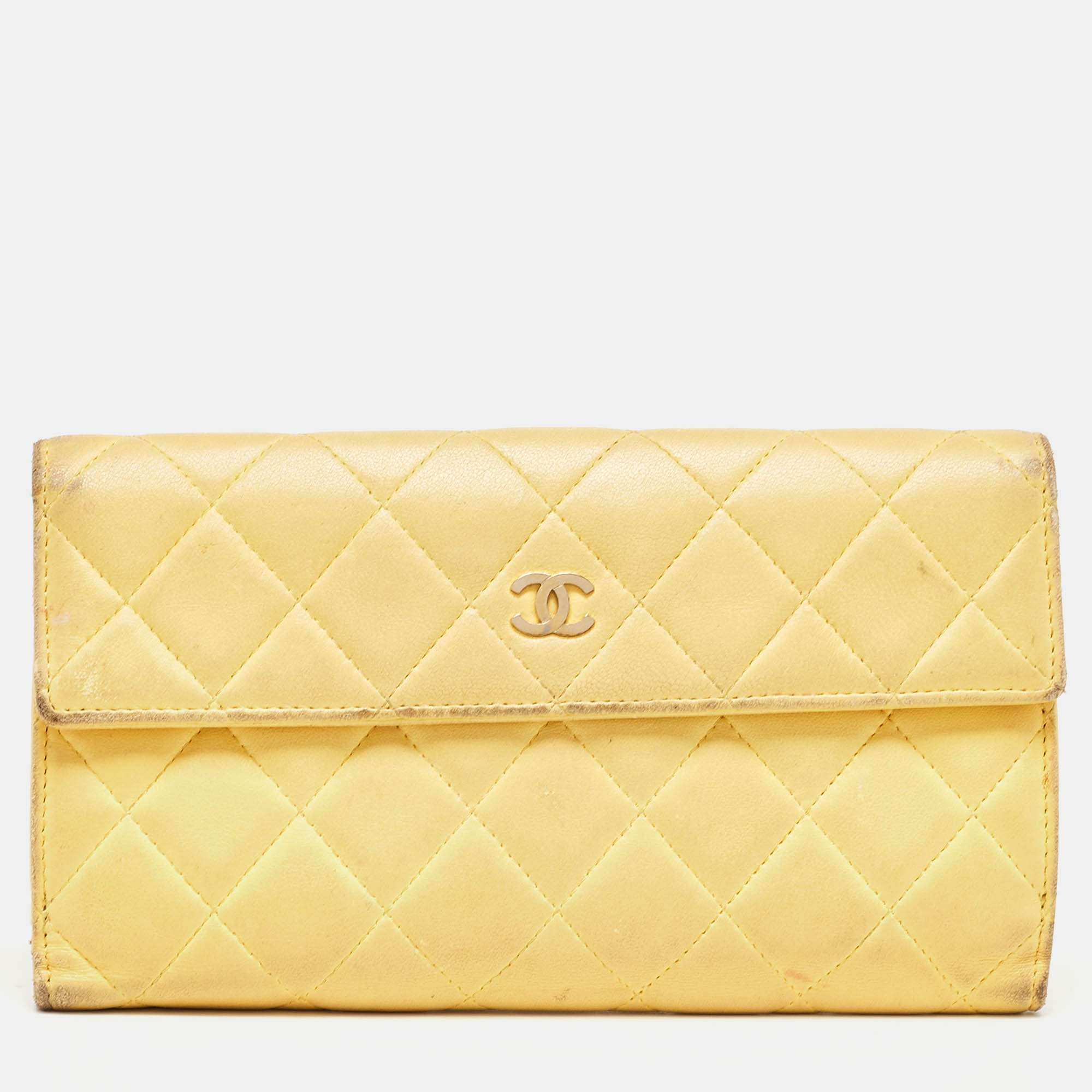 Chanel Yellow Quilted Leather CC Flap Continental Wallet