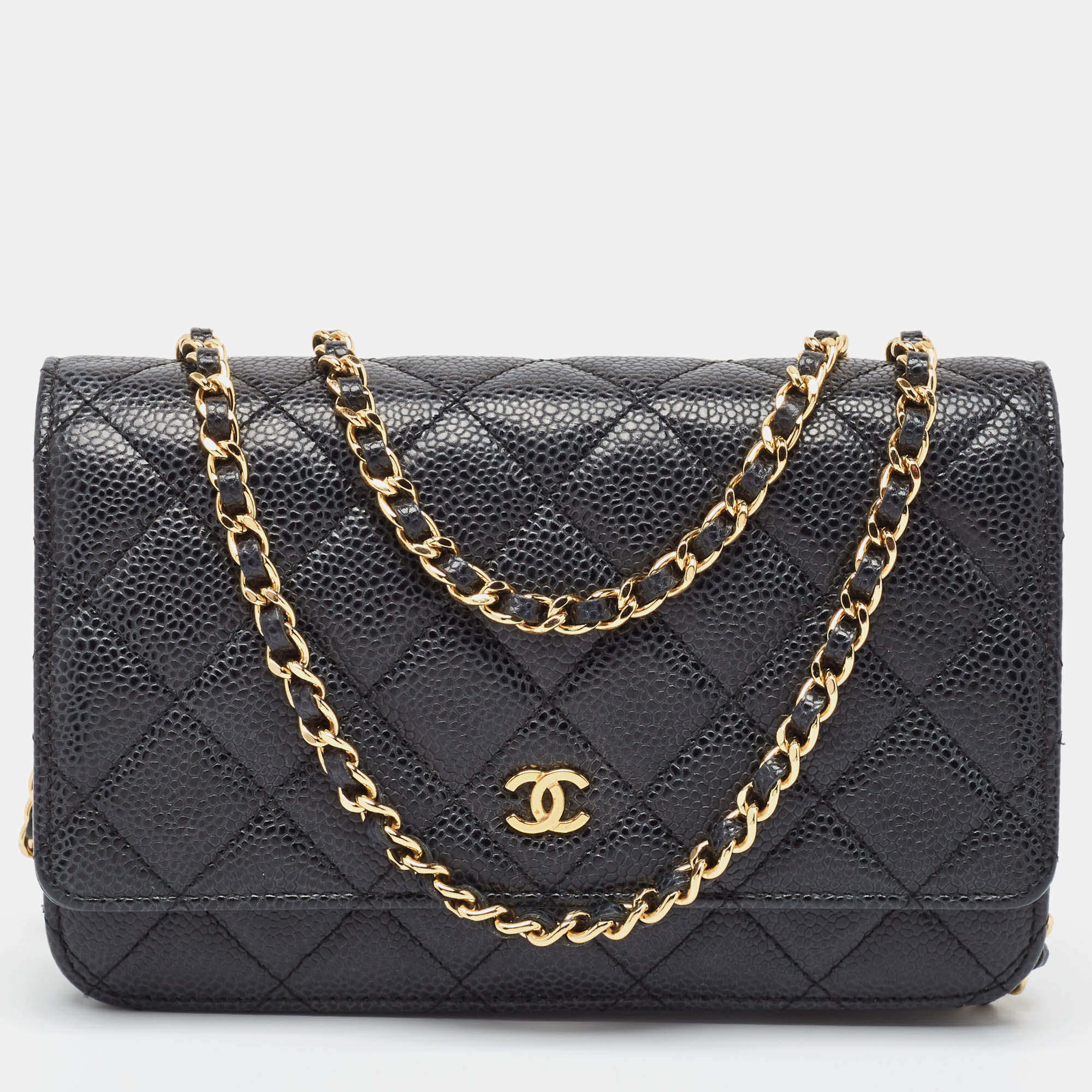 Chanel Black Quilted Caviar Leather Classic Wallet on Chain 