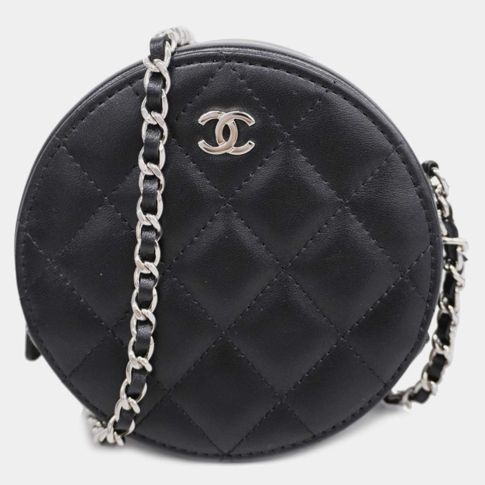 Chanel Black Leather Round CC Clutch Bag