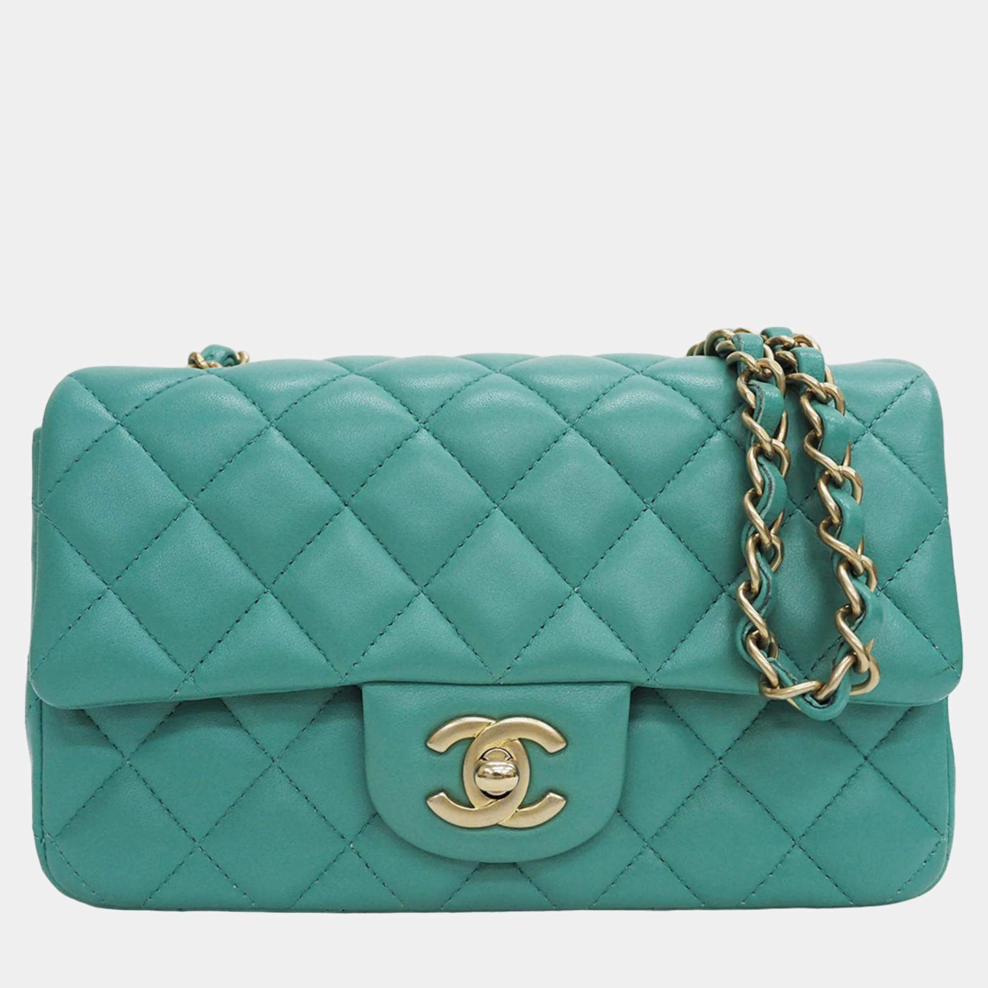 Chanel Green Lambskin Leather Mini Flap Bag Shoulder Bags